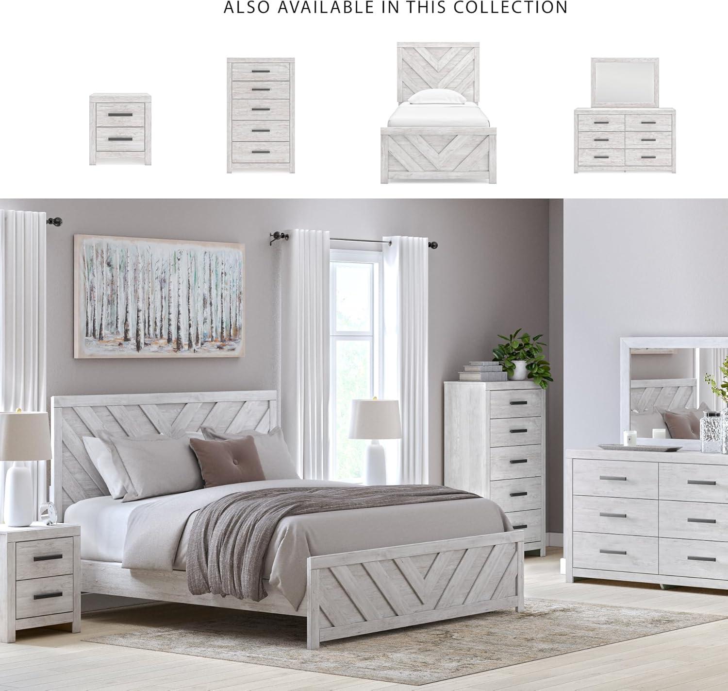 imageSignature Design by Ashley Cayboni Modern 6Drawer Dresser and Mirror with Safety Stop WhitewashTwin Panel Bed