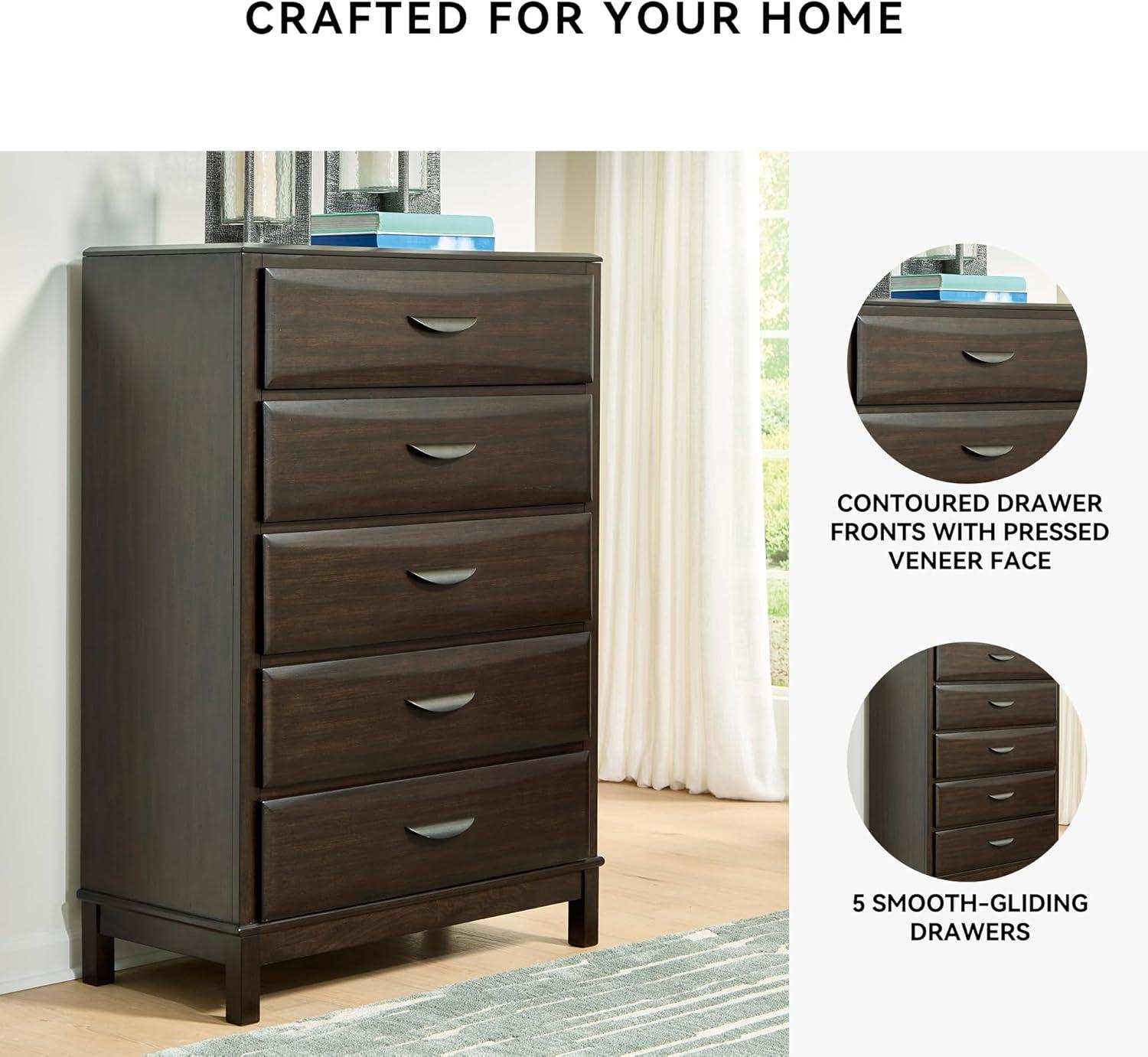 imageSignature Design by Ashley Darcalli Retro 6 Drawer Dresser with Easy Glide and Safety Stop BrownDark Brown