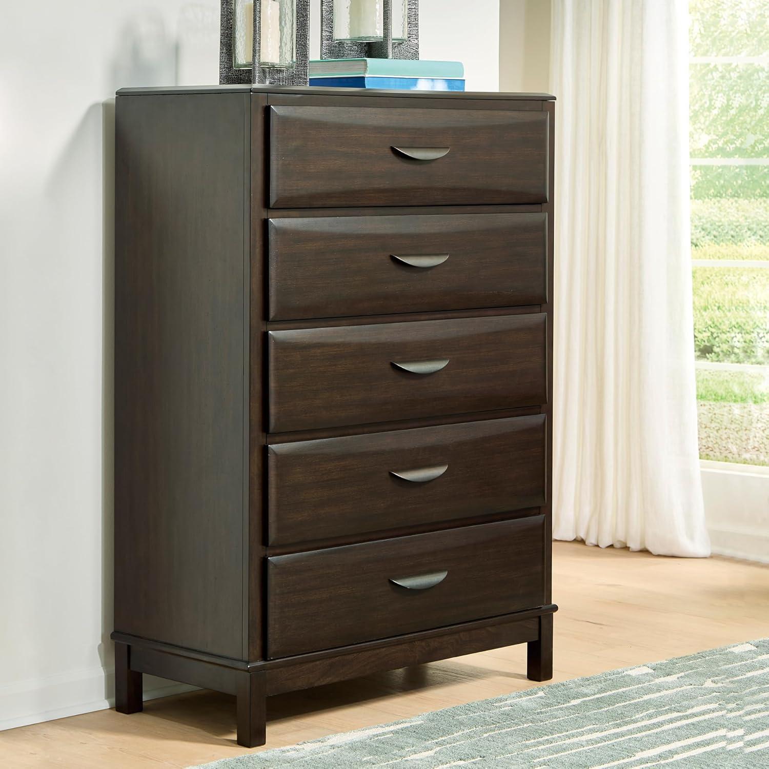 imageSignature Design by Ashley Darcalli Retro 6 Drawer Dresser with Easy Glide and Safety Stop BrownDark Brown