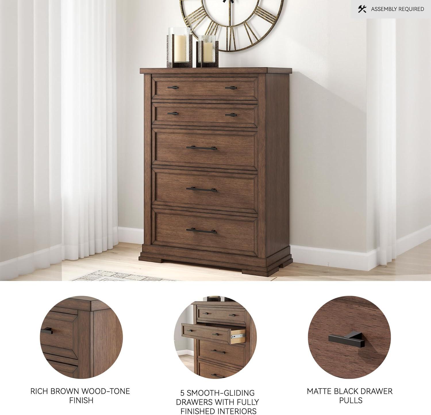imageSignature Design by Ashley Darcalli Retro 6 Drawer Dresser with Easy Glide and Safety Stop BrownMedium Brown