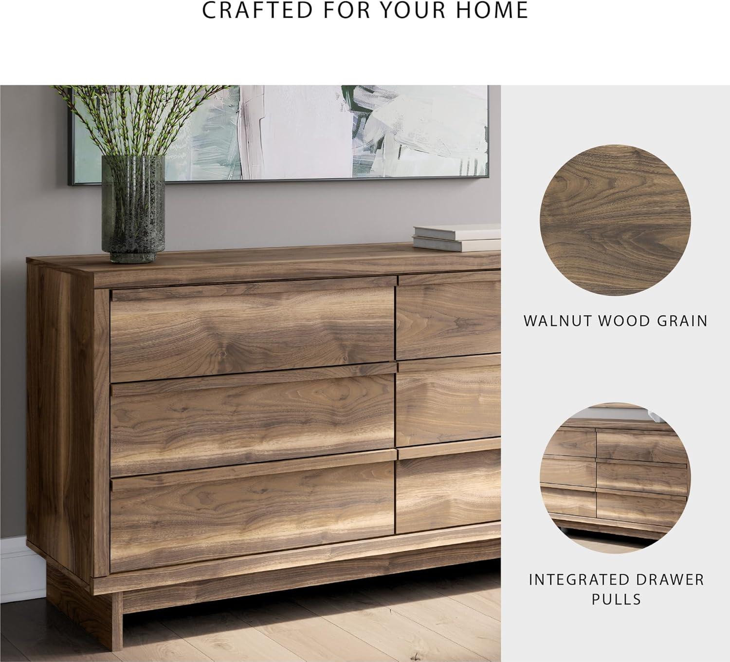 imageSignature Design by Ashley Darcalli Retro 6 Drawer Dresser with Easy Glide and Safety Stop BrownRustic Brown