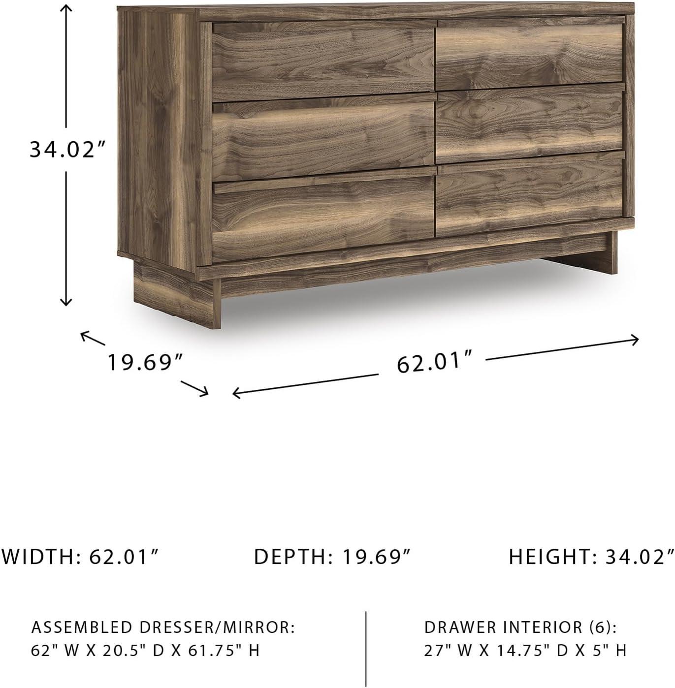 imageSignature Design by Ashley Darcalli Retro 6 Drawer Dresser with Easy Glide and Safety Stop BrownRustic Brown