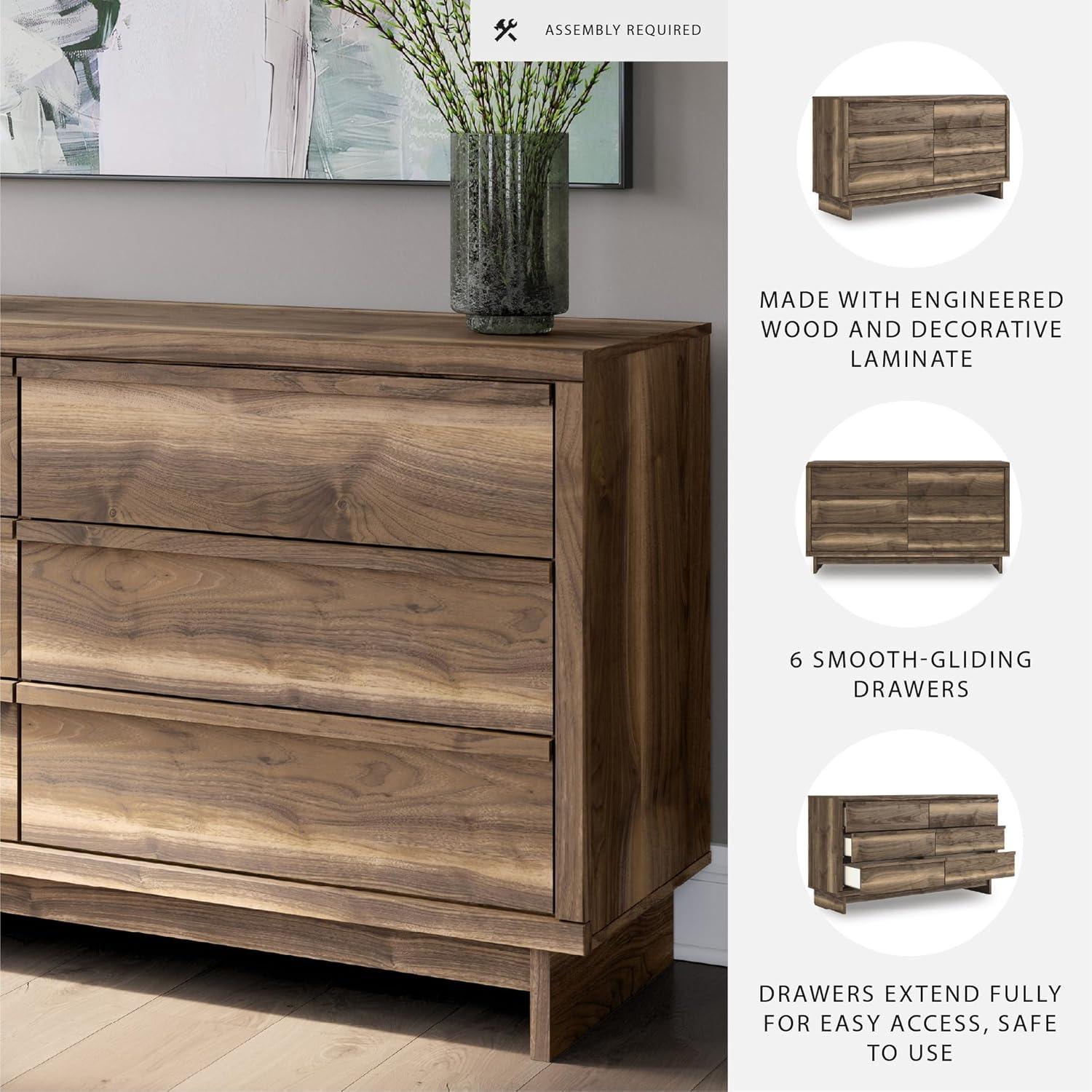imageSignature Design by Ashley Darcalli Retro 6 Drawer Dresser with Easy Glide and Safety Stop BrownRustic Brown