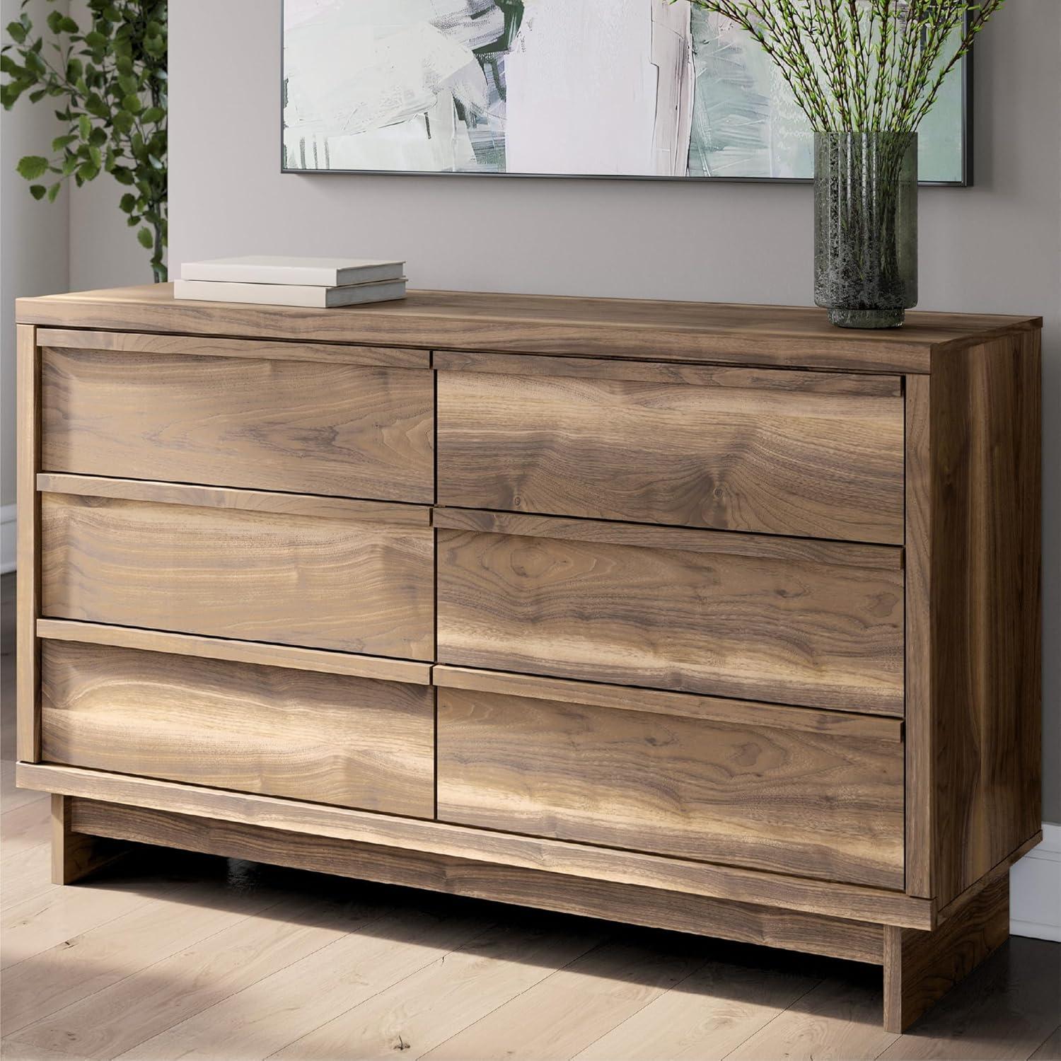 imageSignature Design by Ashley Darcalli Retro 6 Drawer Dresser with Easy Glide and Safety Stop BrownRustic Brown