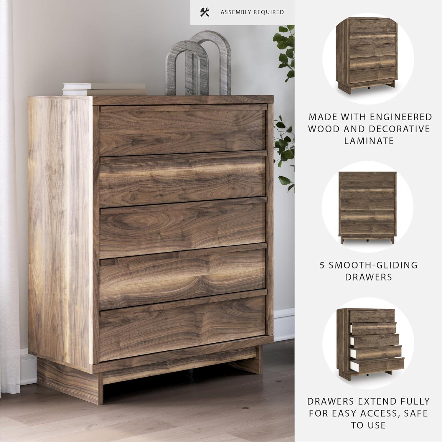 imageSignature Design by Ashley Darcalli Retro 6 Drawer Dresser with Easy Glide and Safety Stop BrownRustic Brown