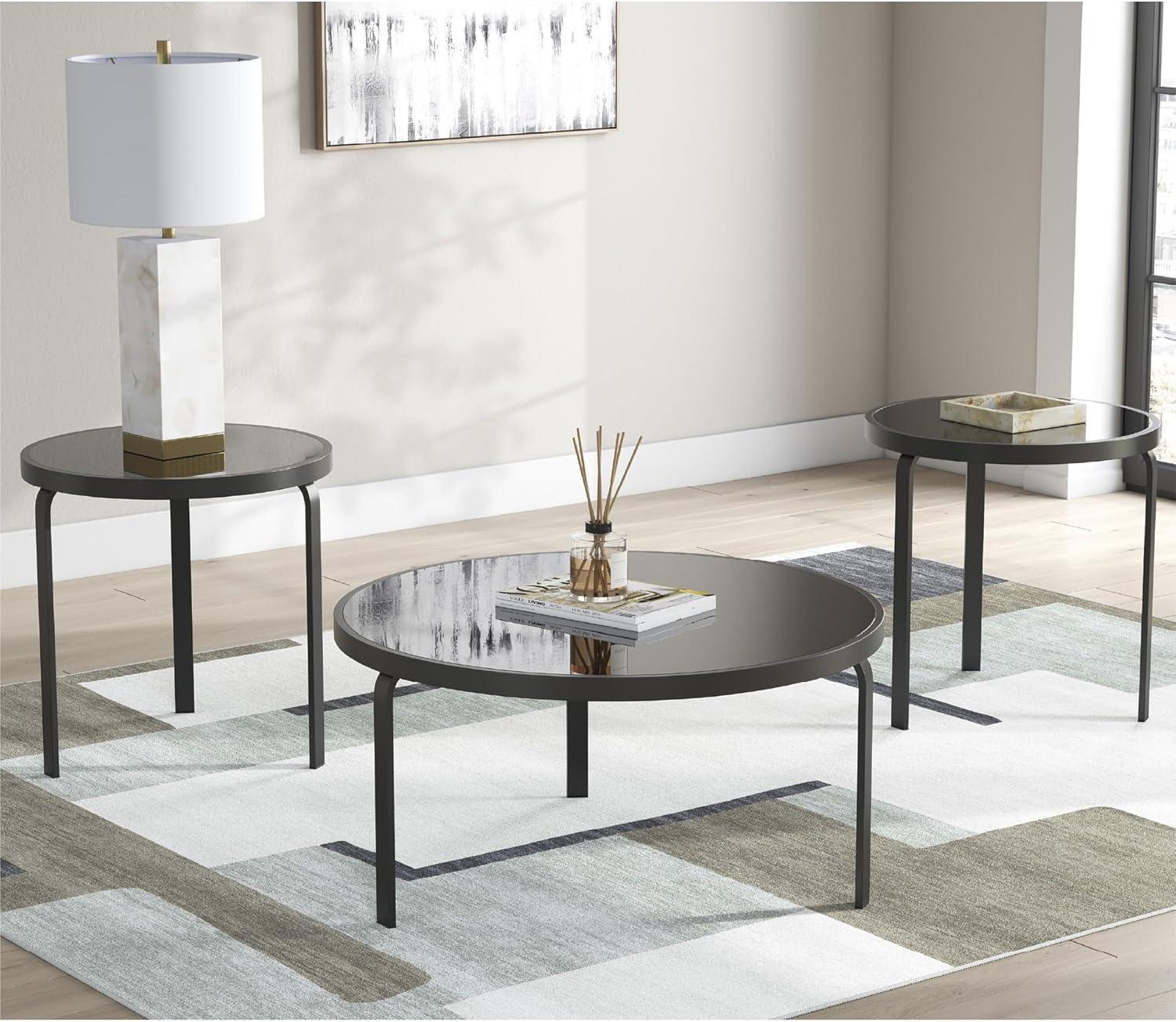 imageSignature Design by Ashley Dorylin Contemporary Table Set with Tempered Glass Top Set of 3 Black