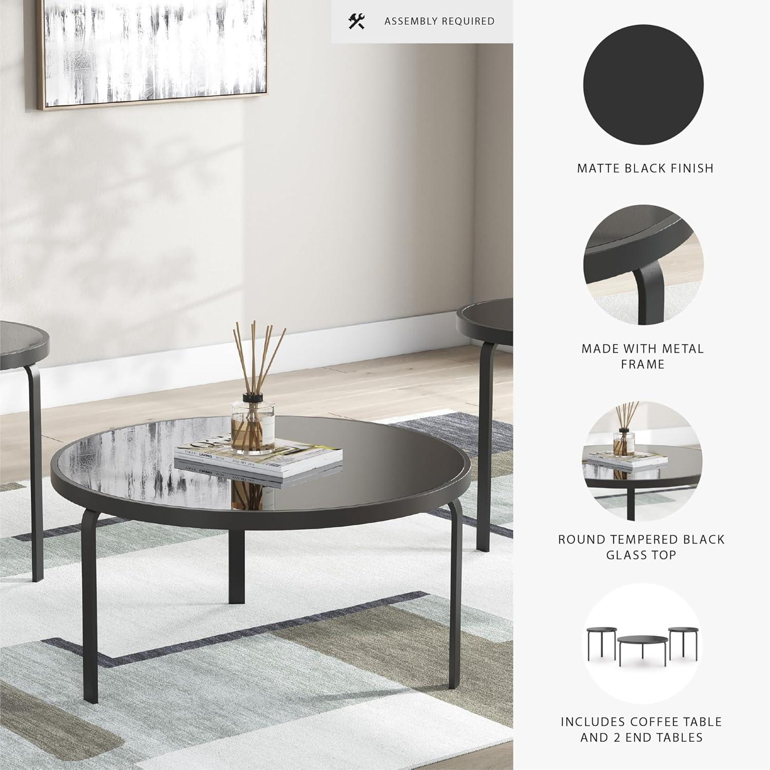 imageSignature Design by Ashley Dorylin Contemporary Table Set with Tempered Glass Top Set of 3 Black