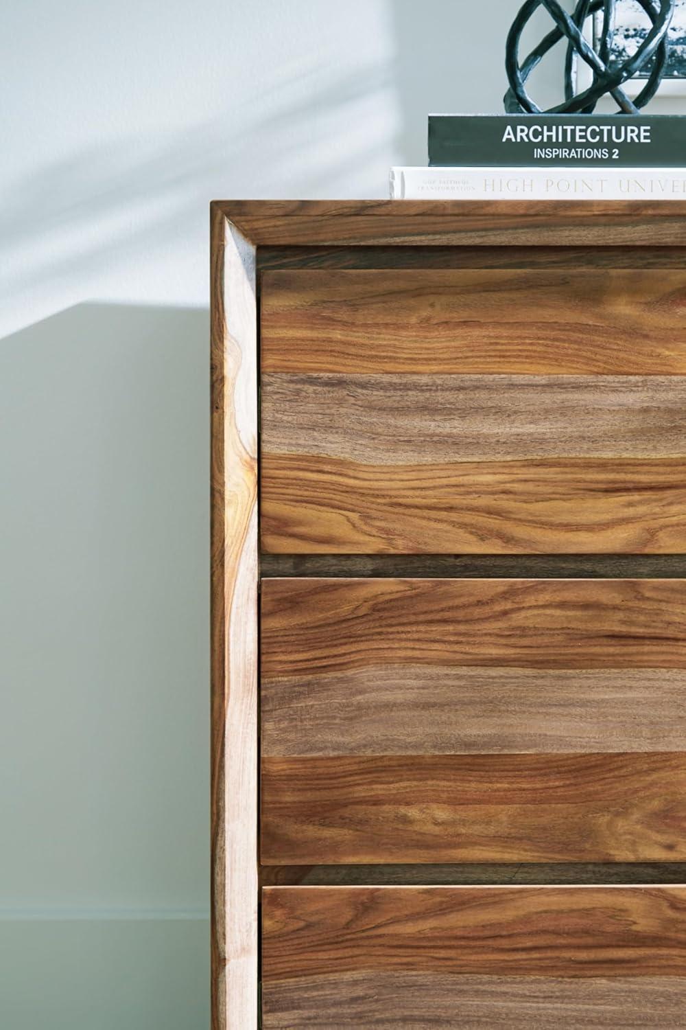 imageSignature Design by Ashley Dressonni Farmhouse 6Drawer Dresser with Beveled Edge and Felt Lining Light BrownBrown
