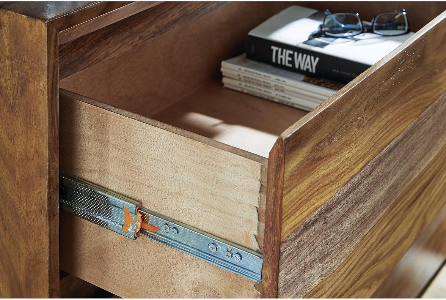 imageSignature Design by Ashley Dressonni Rustic 6Drawer Dresser and Mirror with VelvetLined Top Drawers and Safety Stop Dark Brown amp Light BrownDresser and Mirror