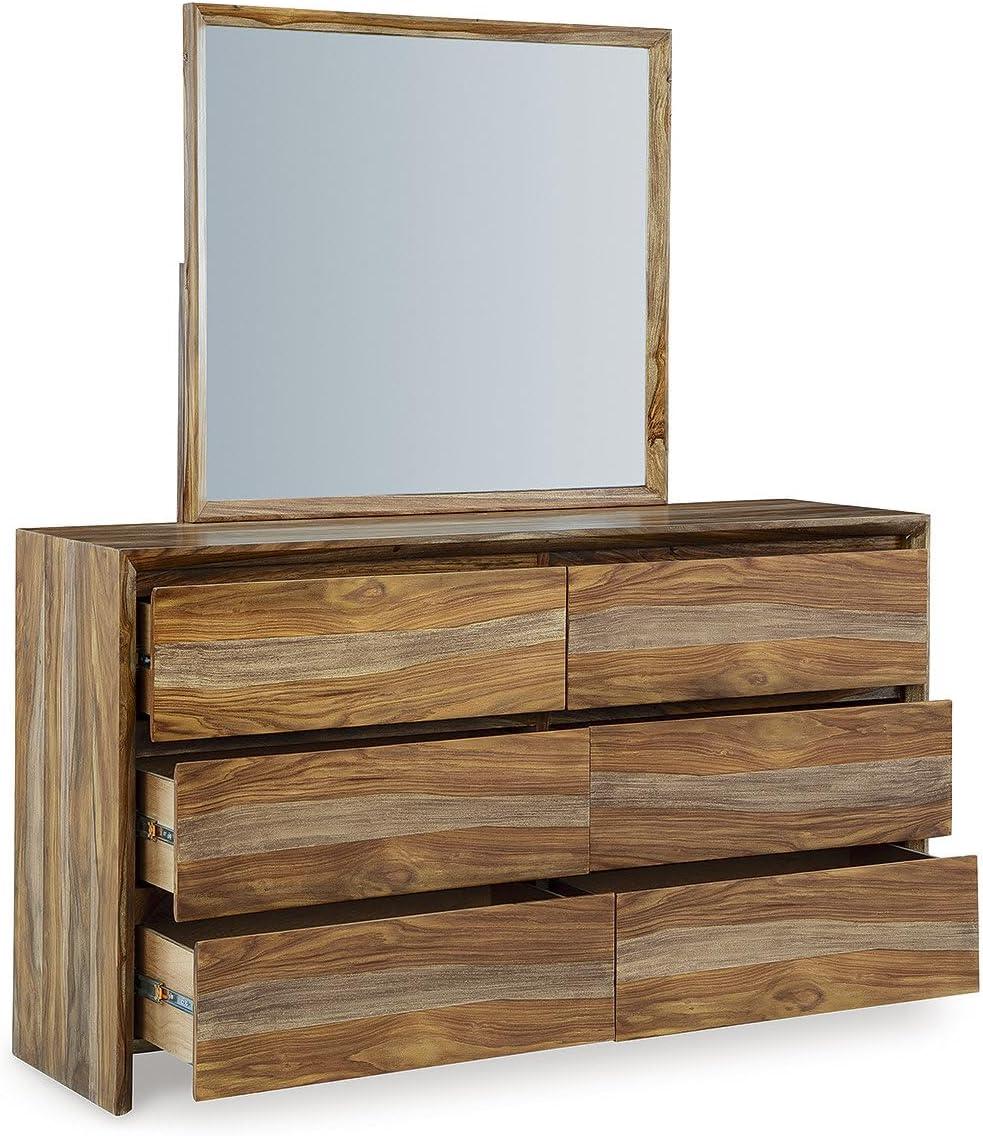 imageSignature Design by Ashley Dressonni Rustic 6Drawer Dresser and Mirror with VelvetLined Top Drawers and Safety Stop Dark Brown amp Light BrownDresser and Mirror