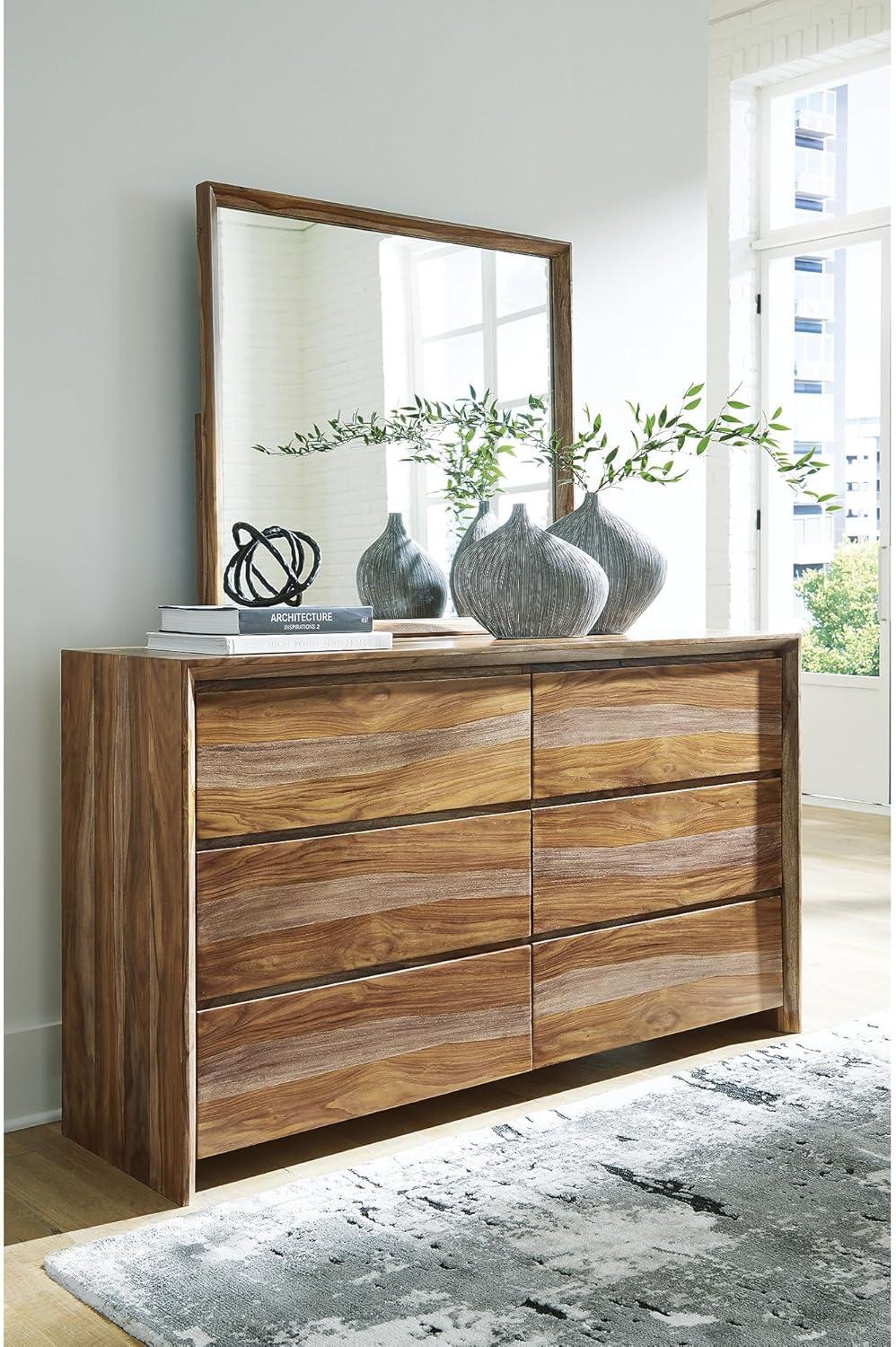 imageSignature Design by Ashley Dressonni Rustic 6Drawer Dresser and Mirror with VelvetLined Top Drawers and Safety Stop Dark Brown amp Light BrownDresser and Mirror