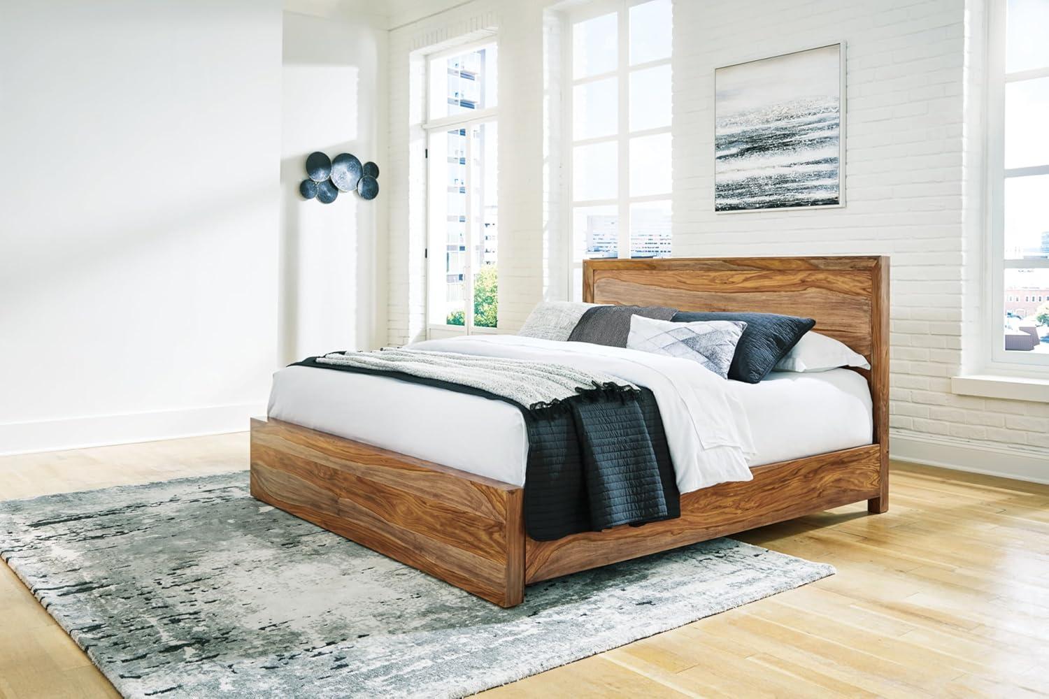 imageSignature Design by Ashley Dressonni Rustic 6Drawer Dresser and Mirror with VelvetLined Top Drawers and Safety Stop Dark Brown amp Light BrownKing Panel Bed