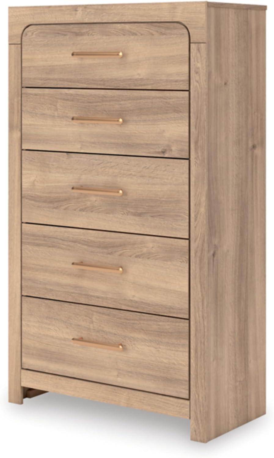 imageSignature Design by Ashley Prandefort Modern 5Drawer Chest with Safety Stop Light BrownChest of Drawers