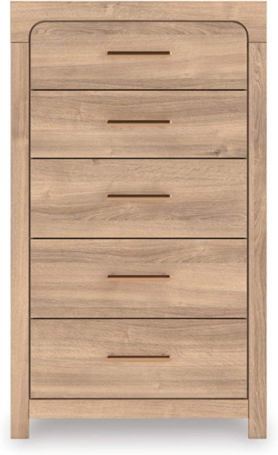 imageSignature Design by Ashley Prandefort Modern 5Drawer Chest with Safety Stop Light BrownChest of Drawers