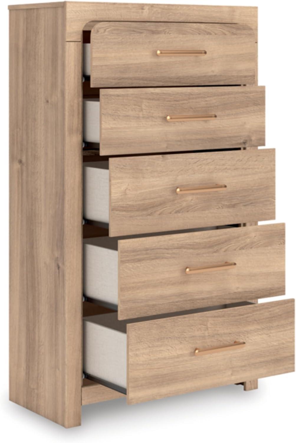 imageSignature Design by Ashley Prandefort Modern 5Drawer Chest with Safety Stop Light BrownChest of Drawers