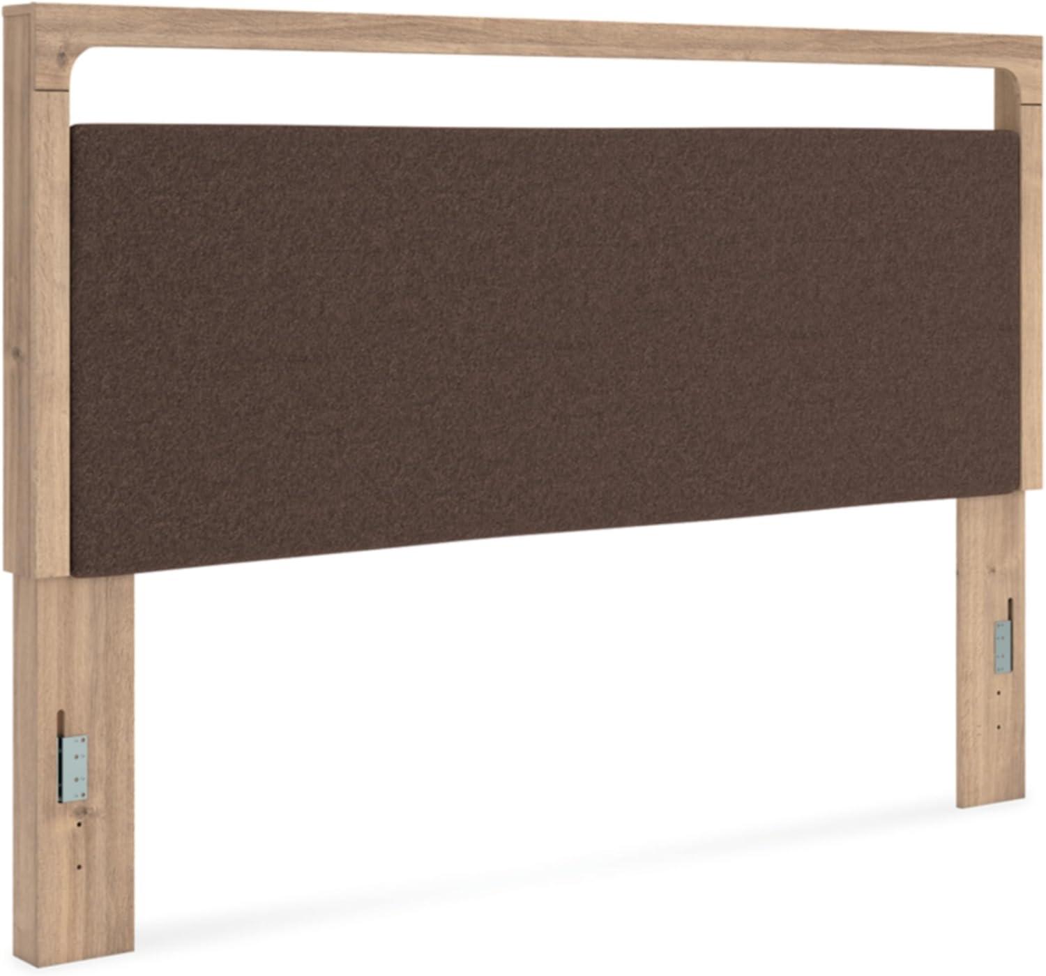 imageSignature Design by Ashley Prandefort Modern 5Drawer Chest with Safety Stop Light BrownKing Upholstered Panel Headboard