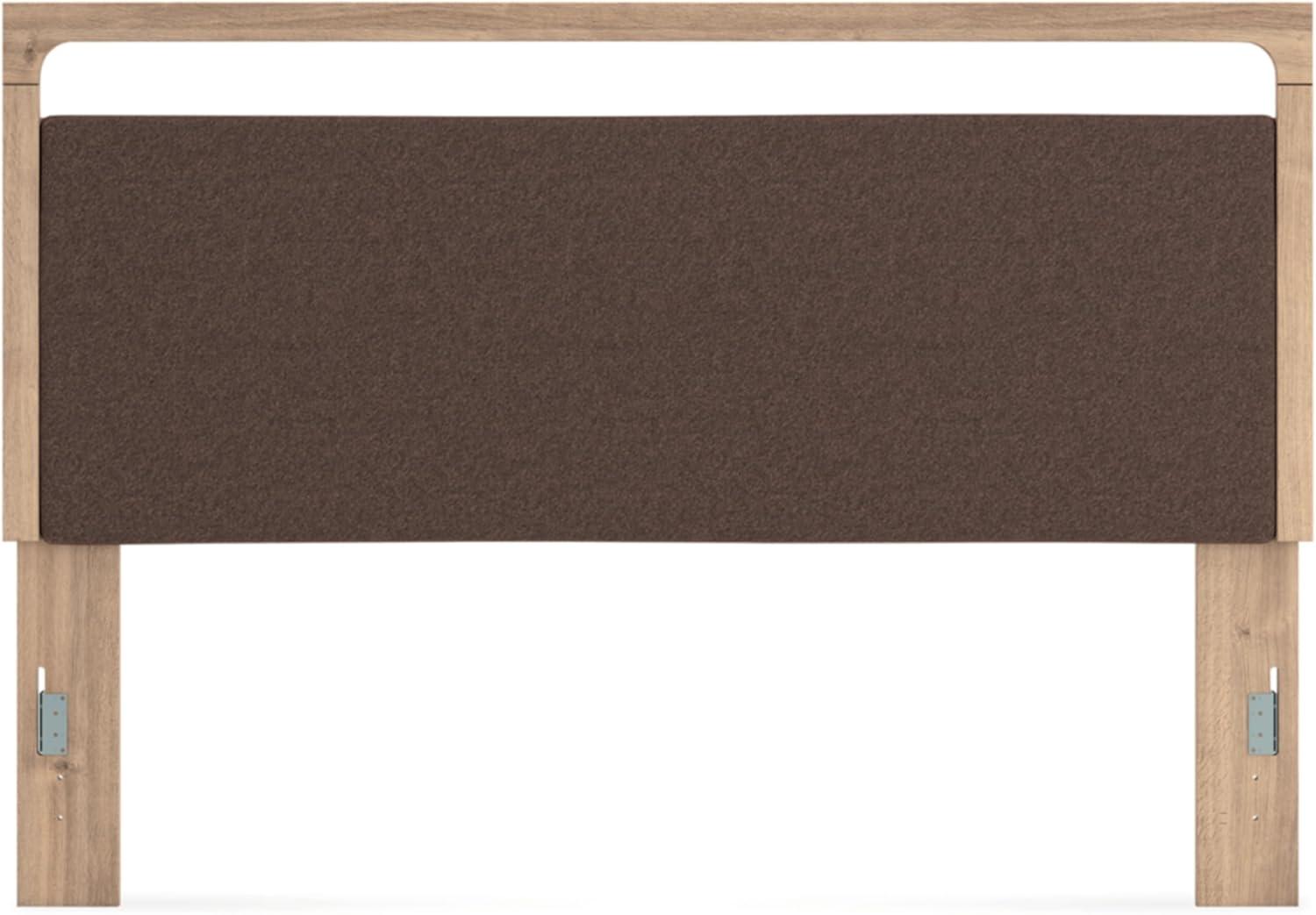 imageSignature Design by Ashley Prandefort Modern 5Drawer Chest with Safety Stop Light BrownKing Upholstered Panel Headboard