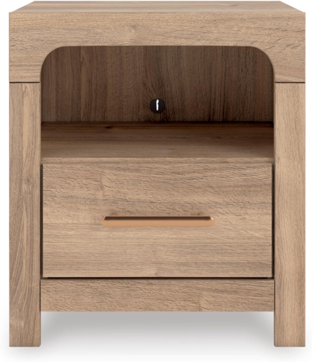 imageSignature Design by Ashley Prandefort Modern 5Drawer Chest with Safety Stop Light BrownNightstand