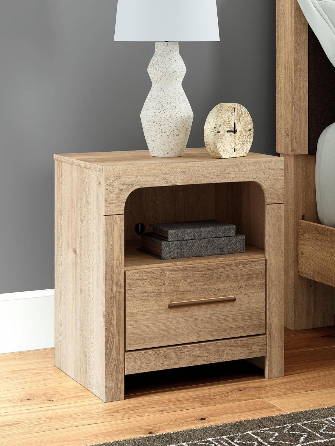 imageSignature Design by Ashley Prandefort Modern 5Drawer Chest with Safety Stop Light BrownNightstand