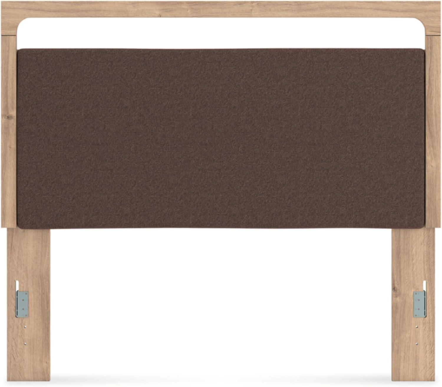 imageSignature Design by Ashley Prandefort Modern 5Drawer Chest with Safety Stop Light BrownQueen Upholstered Panel Headboard