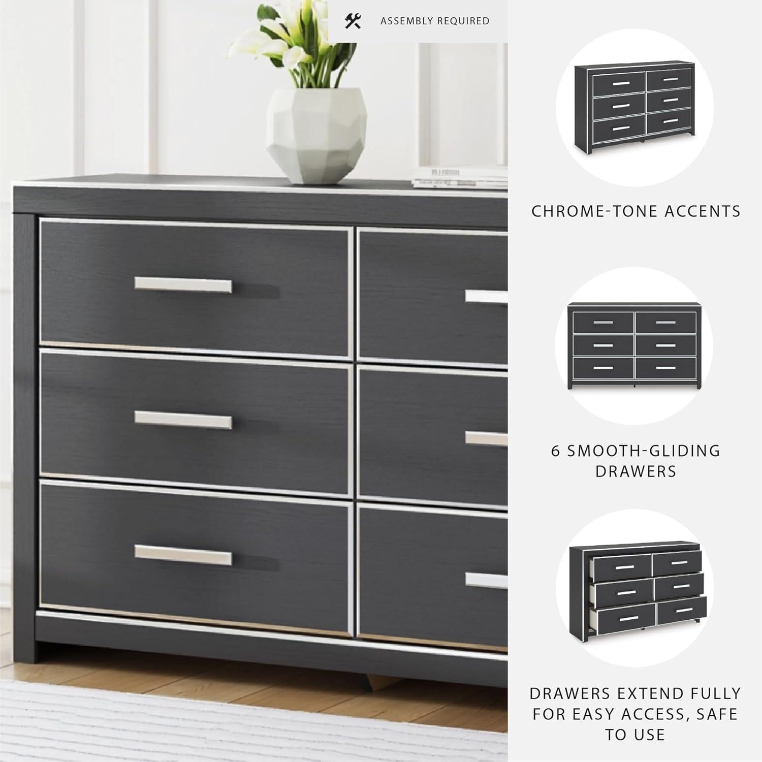 imageSignature Design by Ashley Ravalori Contemporary 6Drawer Dresser with Wood Finish WhiteBlack