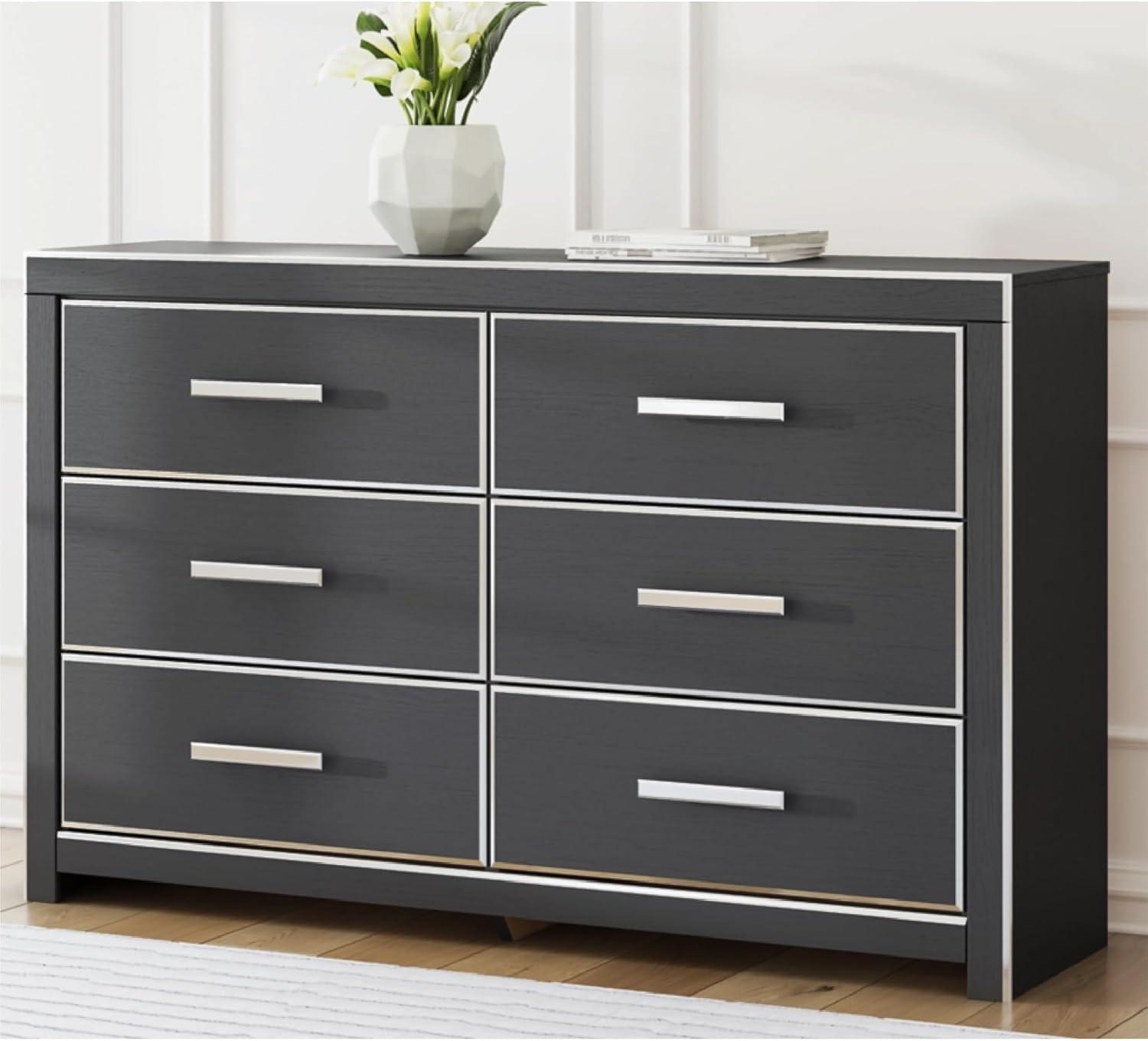 imageSignature Design by Ashley Ravalori Contemporary 6Drawer Dresser with Wood Finish WhiteBlack