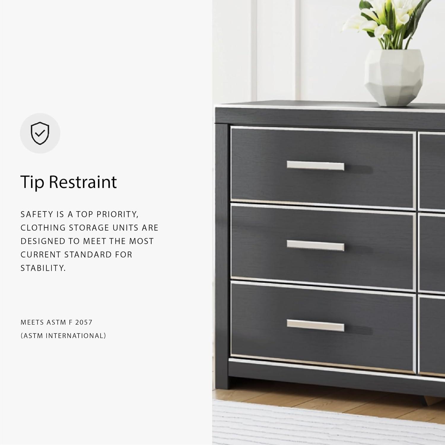 imageSignature Design by Ashley Ravalori Contemporary 6Drawer Dresser with Wood Finish WhiteBlack