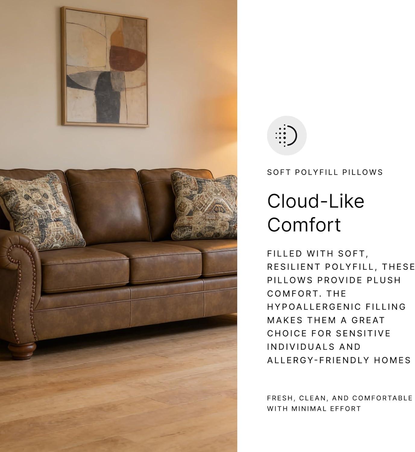 imageSignature Design by Ashley Shadsburne Rustic Faux Leather Sofa Sleeper with BiFold Memory Foam Mattress Nailhead Trim and 2 Throw Pillows Queen BrownBrown