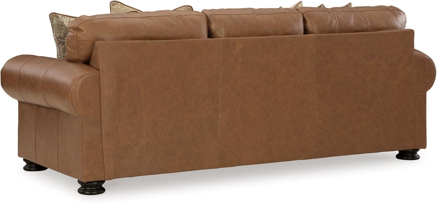 imageSignature Design by Ashley Shadsburne Rustic Faux Leather Sofa Sleeper with BiFold Memory Foam Mattress Nailhead Trim and 2 Throw Pillows Queen BrownDark Brown