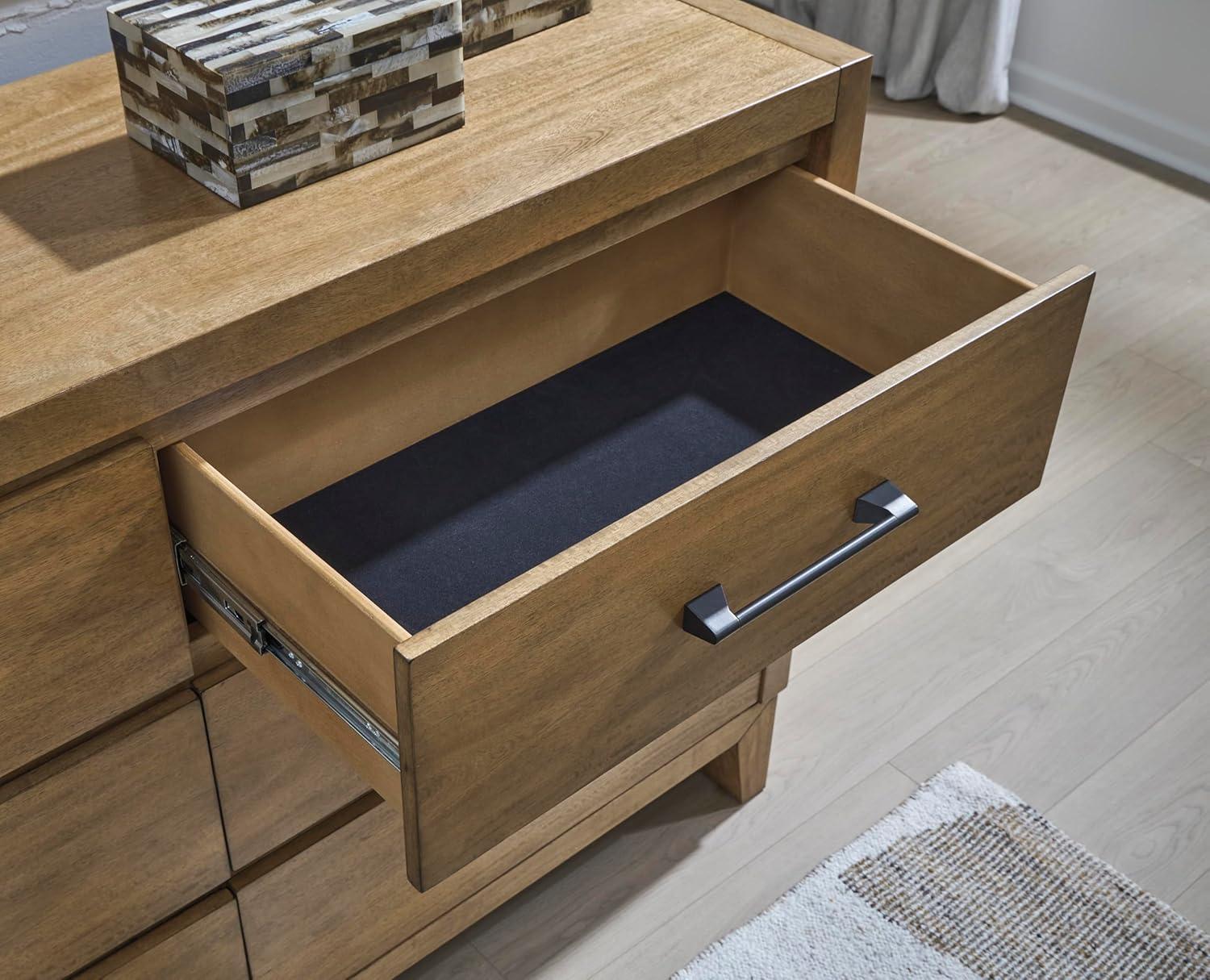 imageSignature Design by Ashley Sherbana Casual 6Drawer Dresser with Safety Stop and FeltLined Top Drawers Light BrownCasual