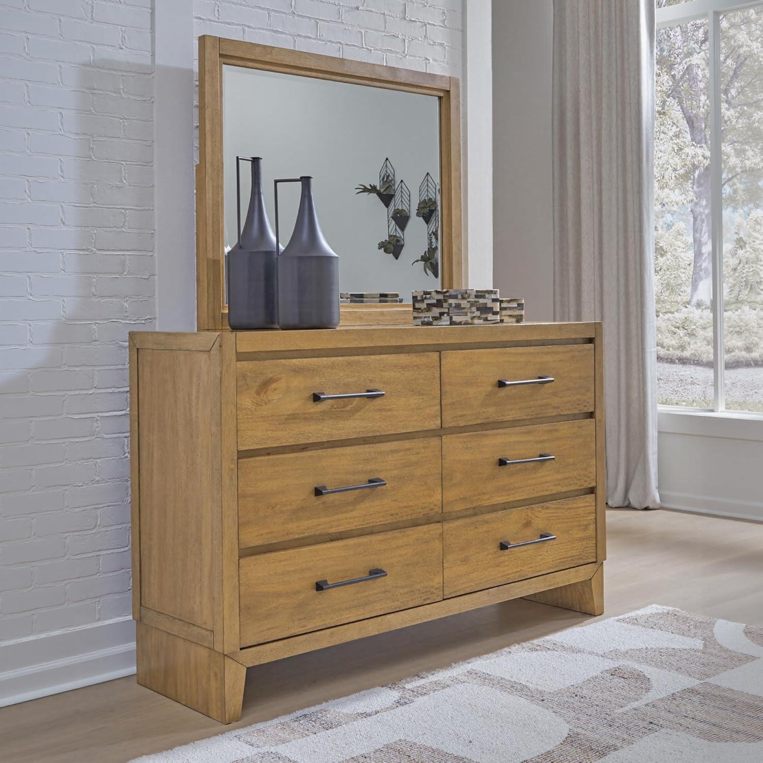 imageSignature Design by Ashley Sherbana Casual 6Drawer Dresser with Safety Stop and FeltLined Top Drawers Light BrownCasual
