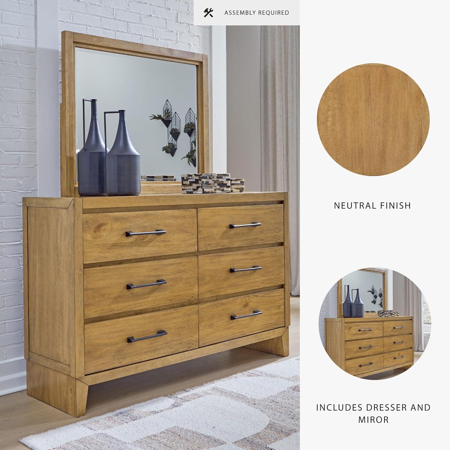 imageSignature Design by Ashley Sherbana Casual 6Drawer Dresser with Safety Stop and FeltLined Top Drawers Light BrownCasual