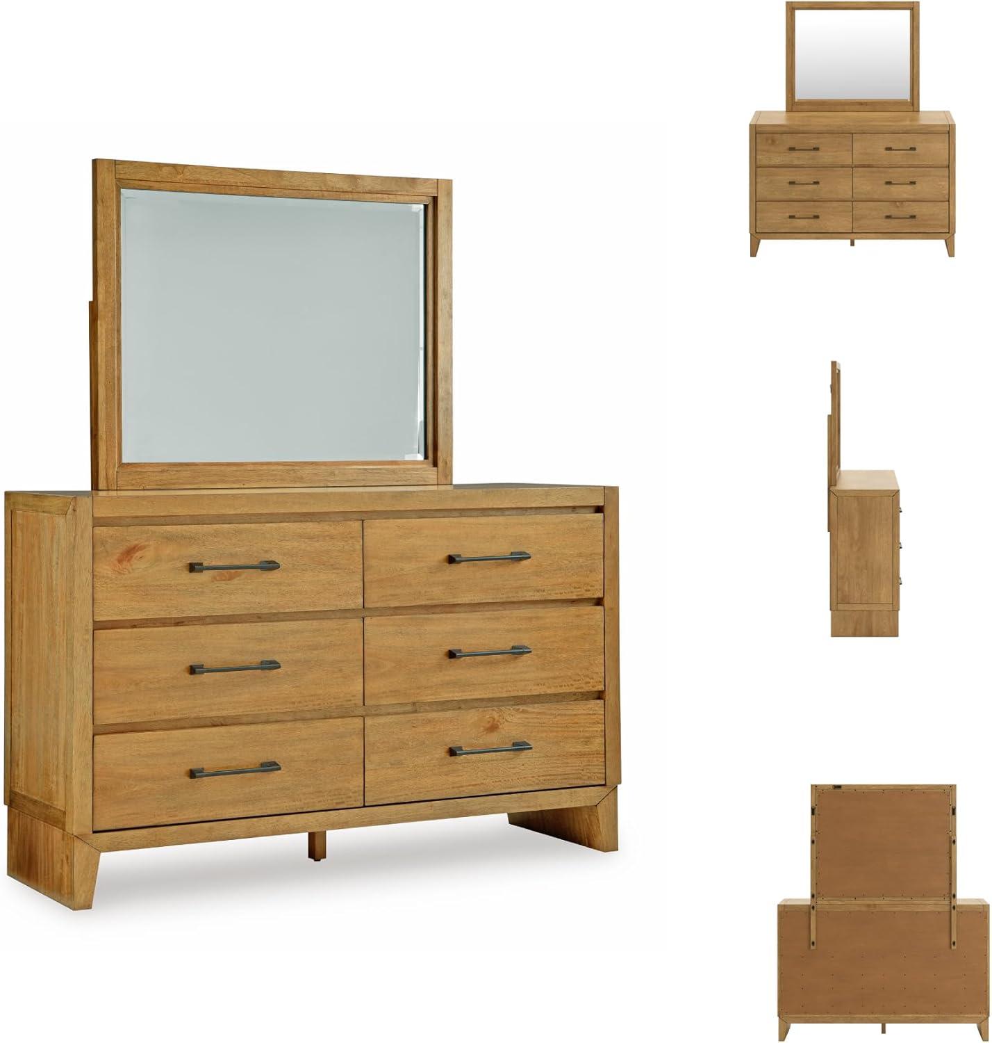 imageSignature Design by Ashley Sherbana Casual 6Drawer Dresser with Safety Stop and FeltLined Top Drawers Light BrownCasual