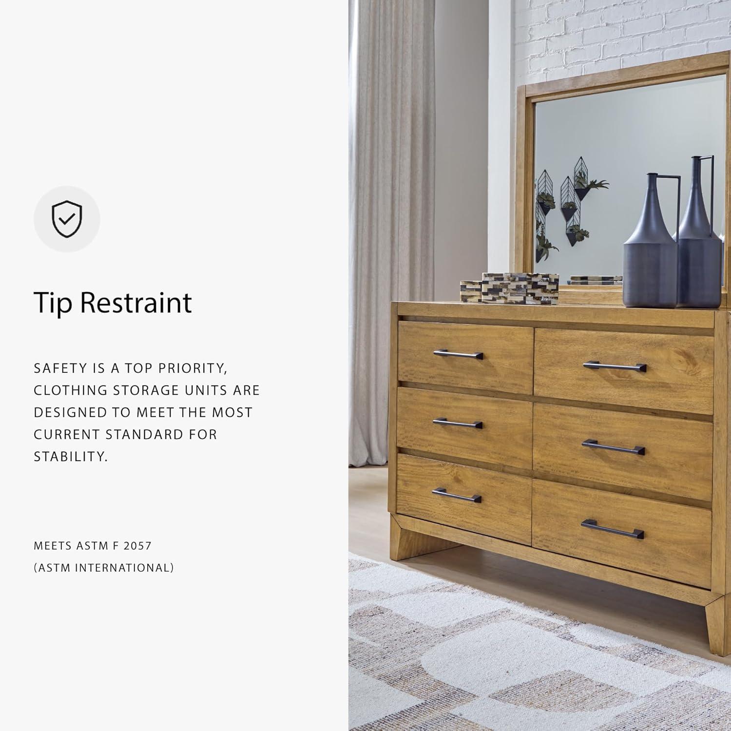 imageSignature Design by Ashley Sherbana Casual 6Drawer Dresser with Safety Stop and FeltLined Top Drawers Light BrownCasual