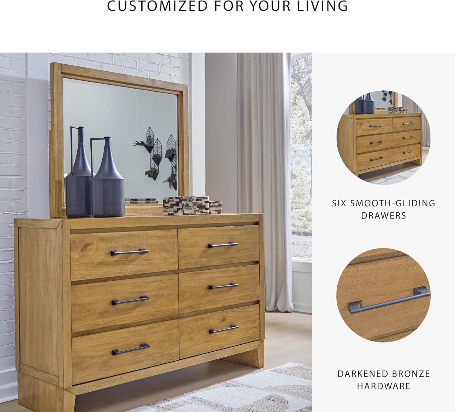 imageSignature Design by Ashley Sherbana Casual 6Drawer Dresser with Safety Stop and FeltLined Top Drawers Light BrownCasual