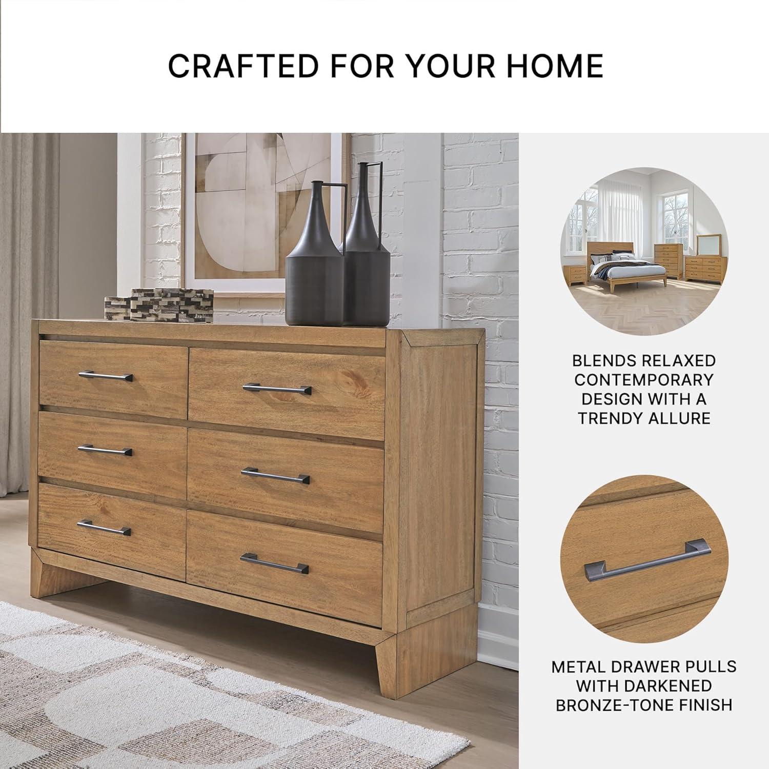 imageSignature Design by Ashley Sherbana Casual 6Drawer Dresser with Safety Stop and FeltLined Top Drawers Light BrownDresser
