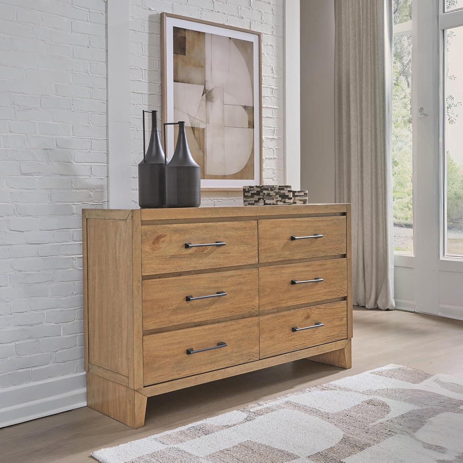 imageSignature Design by Ashley Sherbana Casual 6Drawer Dresser with Safety Stop and FeltLined Top Drawers Light BrownDresser