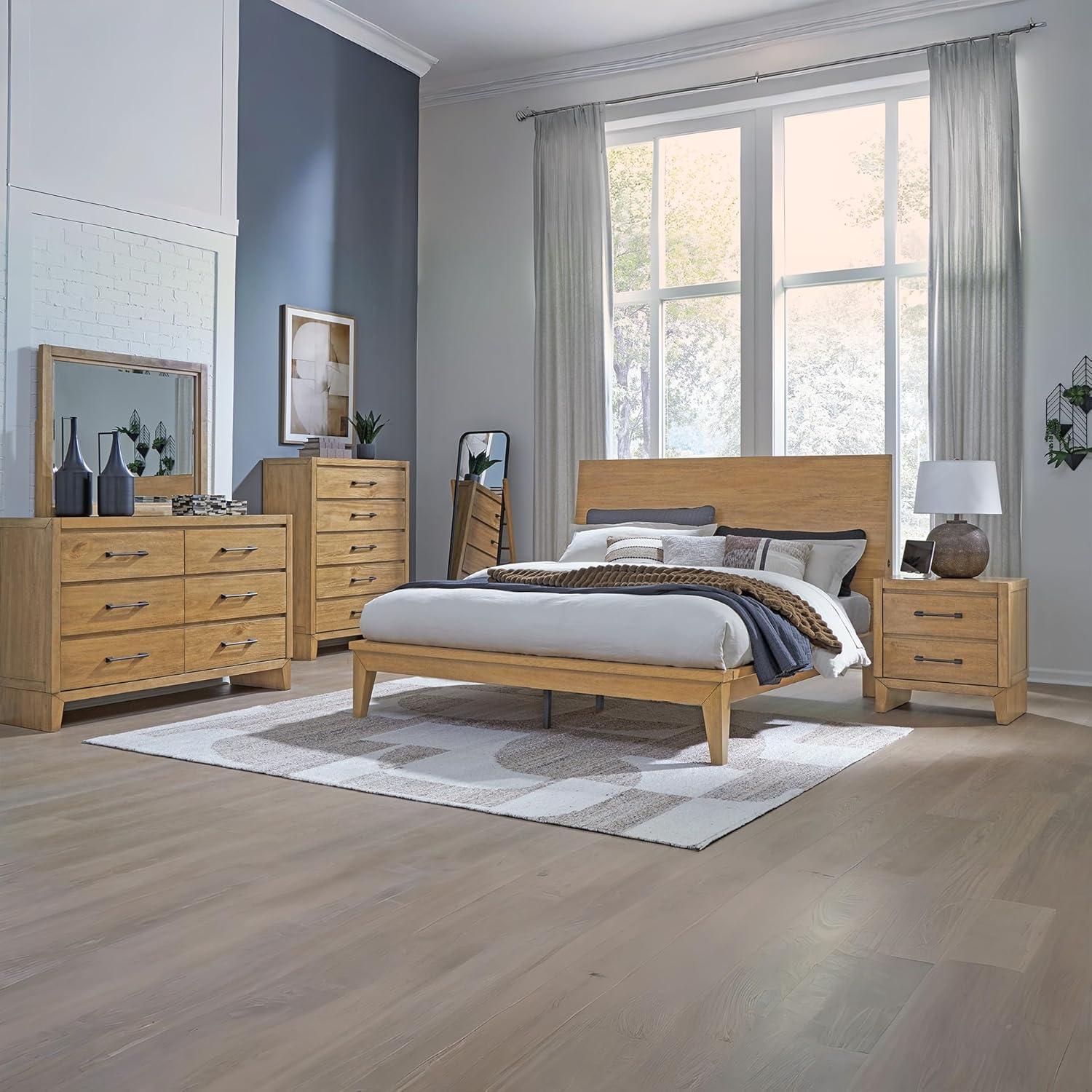 imageSignature Design by Ashley Sherbana Casual 6Drawer Dresser with Safety Stop and FeltLined Top Drawers Light BrownKing Panel Bed