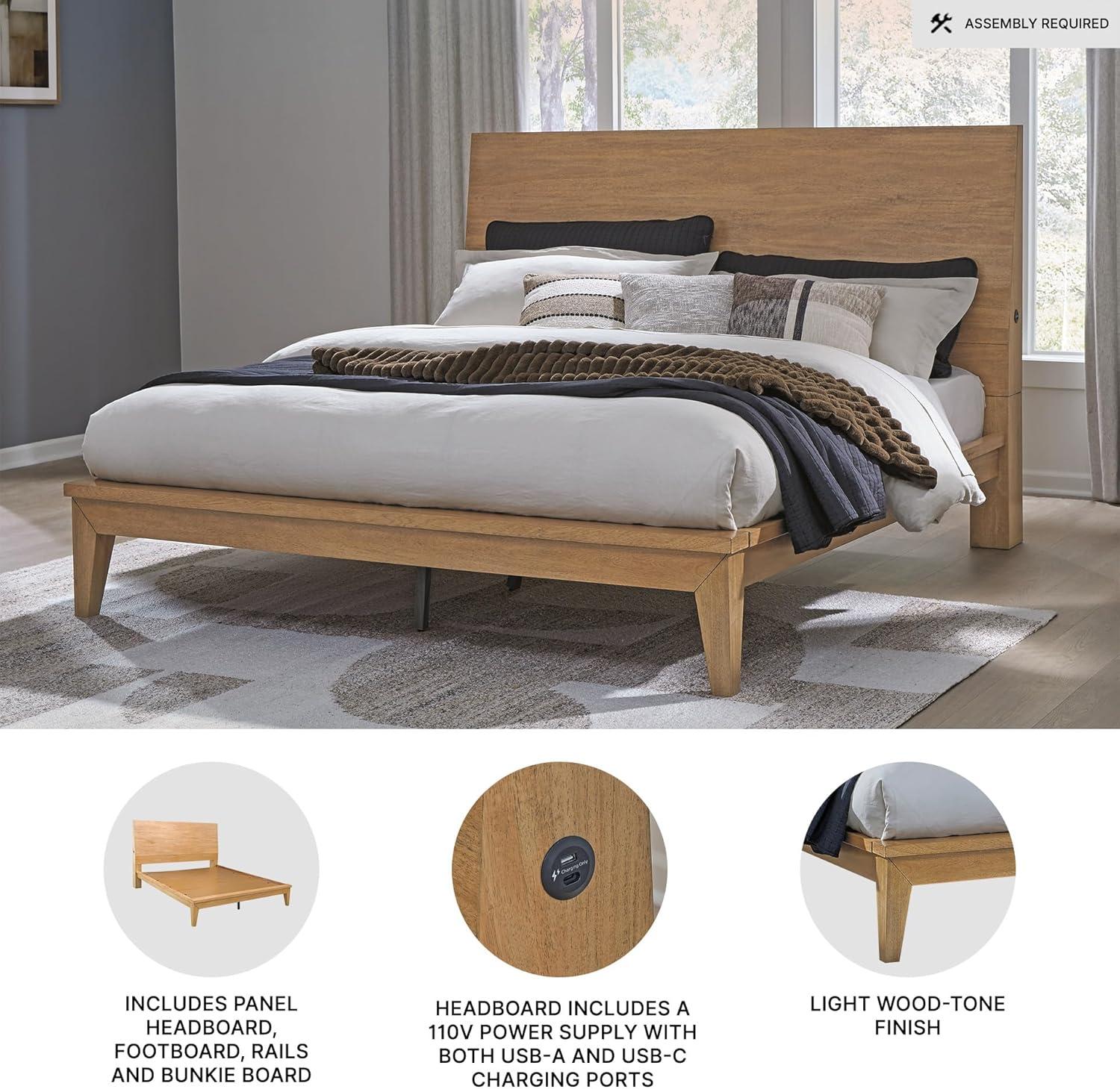 imageSignature Design by Ashley Sherbana Casual 6Drawer Dresser with Safety Stop and FeltLined Top Drawers Light BrownQueen Panel Bed