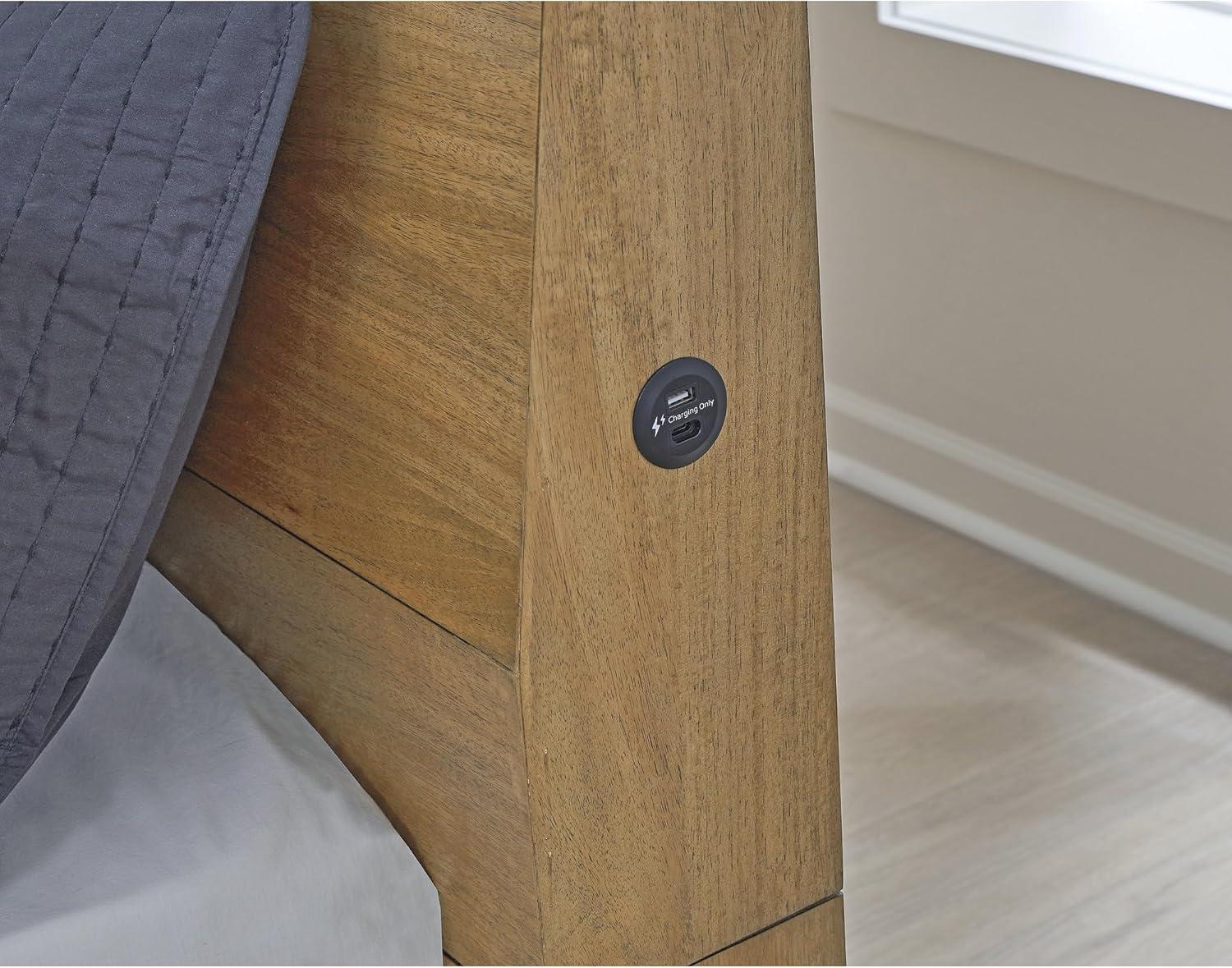 imageSignature Design by Ashley Sherbana Casual 6Drawer Dresser with Safety Stop and FeltLined Top Drawers Light BrownQueen Panel Bed