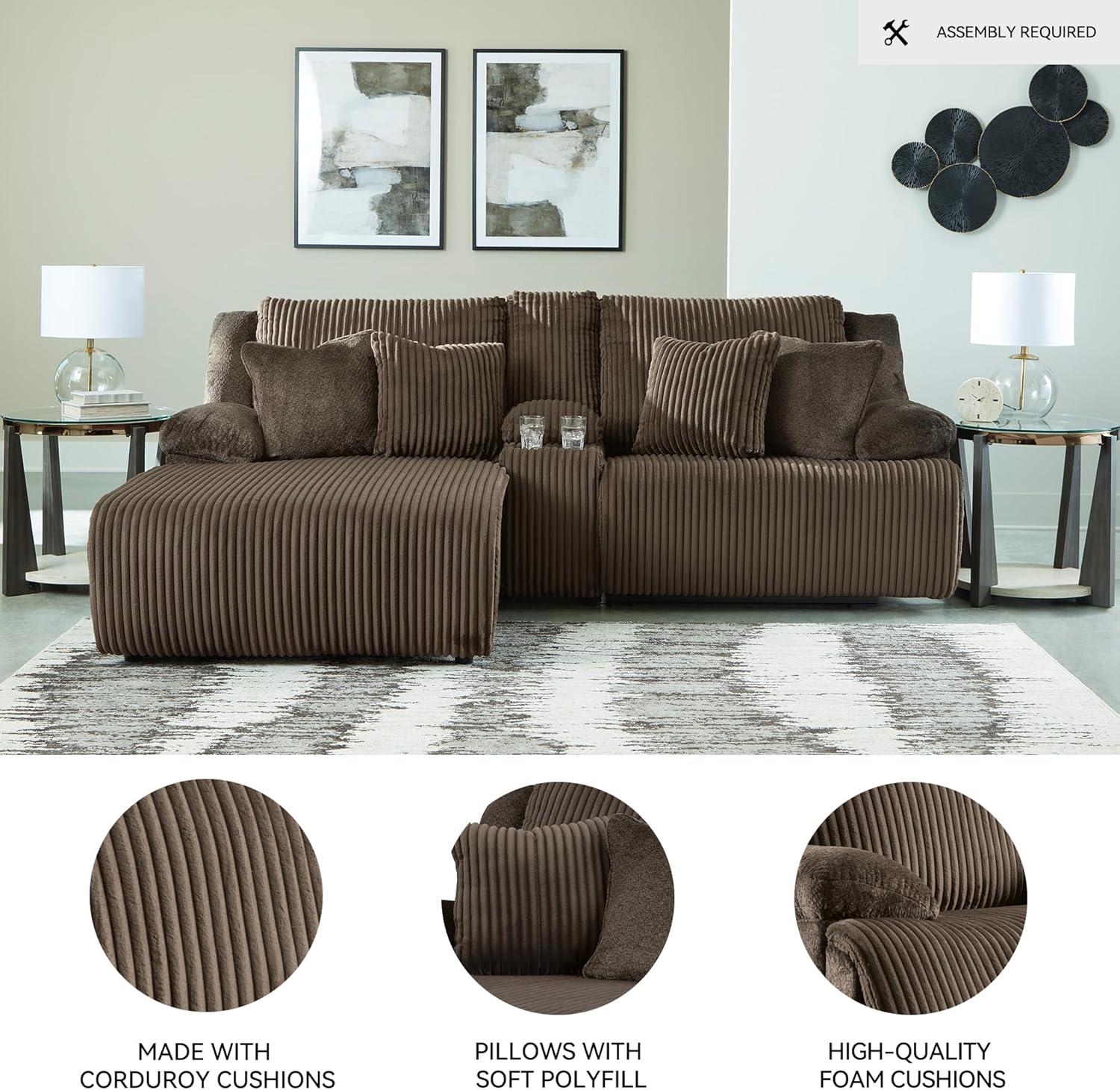 imageSignature Design by Ashley Top Tier Casual 3Piece Reclining Sectional Sofa with Chaise Console and Cup Holders Dark BrownDark Brown