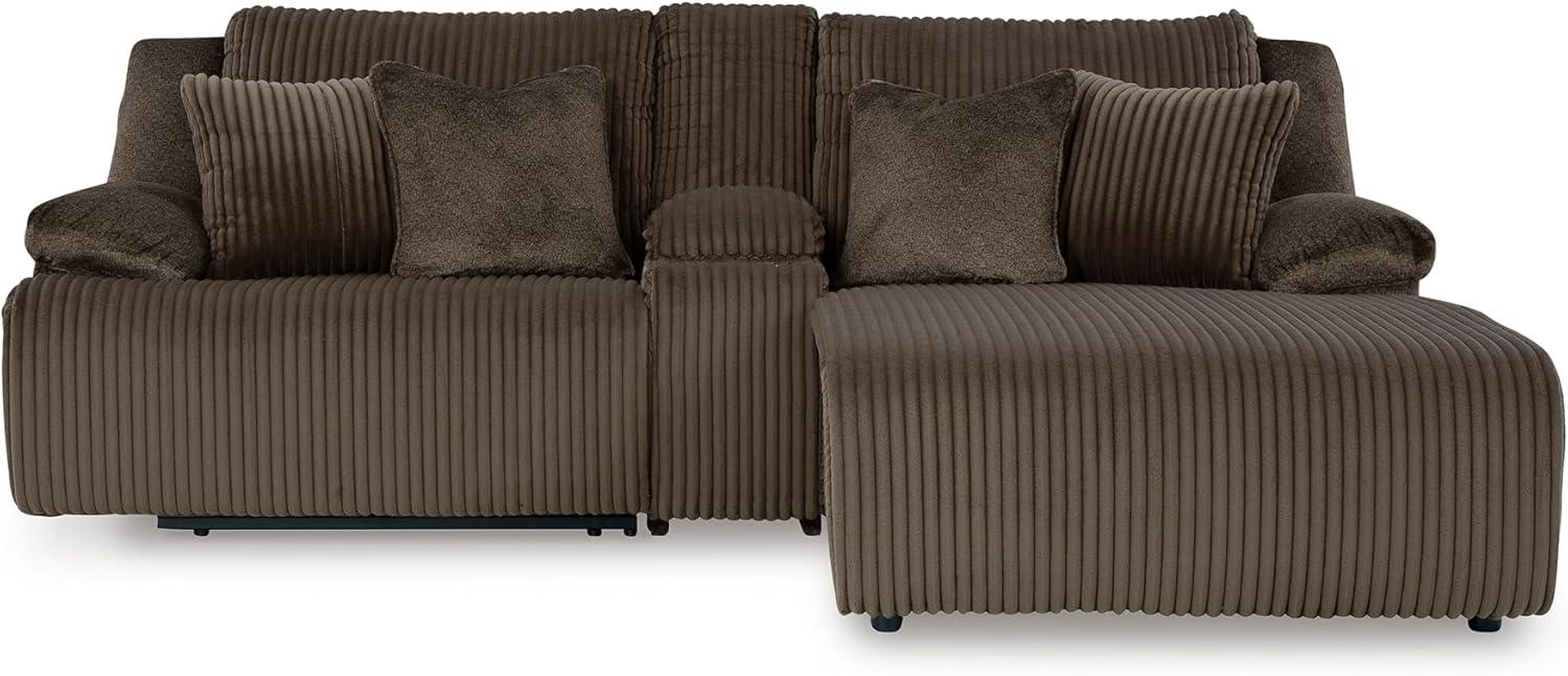 imageSignature Design by Ashley Top Tier Casual 3Piece Reclining Sectional Sofa with Chaise Console and Cup Holders Dark BrownDark Brown