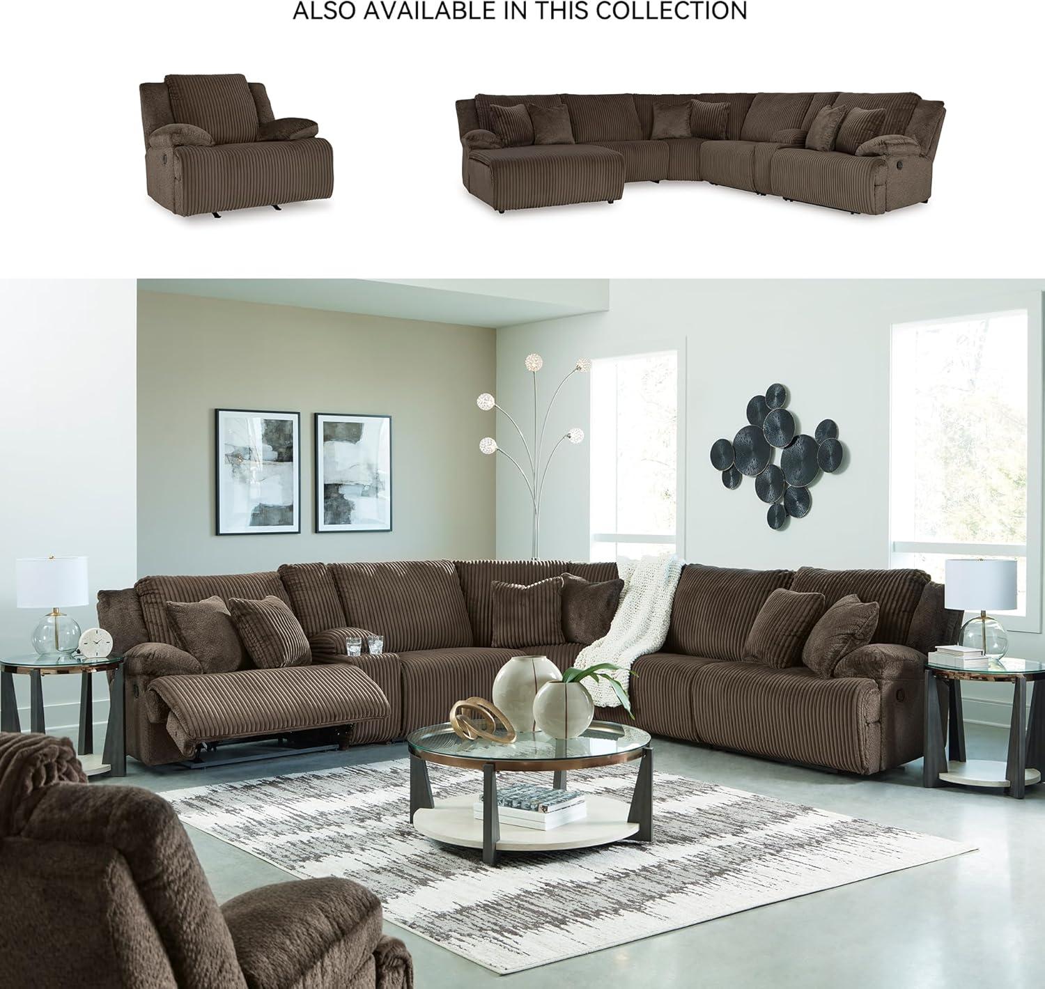 imageSignature Design by Ashley Top Tier Casual 3Piece Reclining Sectional Sofa with Chaise Console and Cup Holders Dark BrownDark Brown