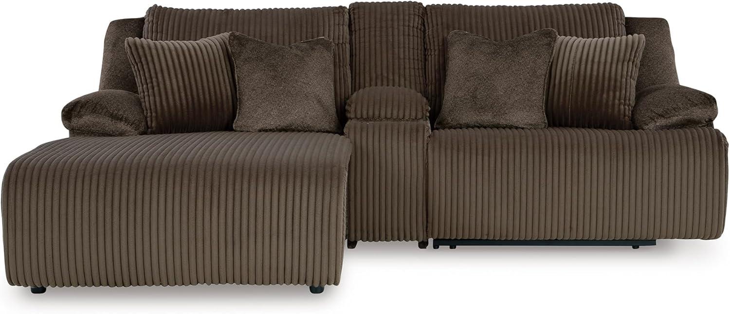 imageSignature Design by Ashley Top Tier Casual 3Piece Reclining Sectional Sofa with Chaise Console and Cup Holders Dark BrownDark Brown