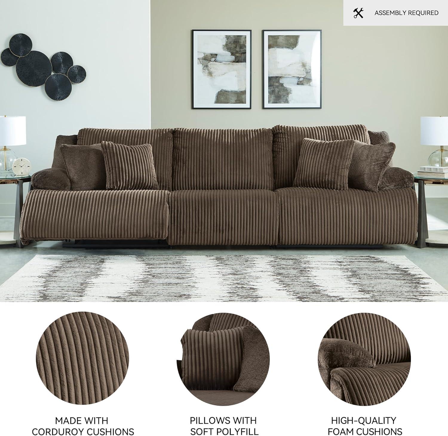 imageSignature Design by Ashley Top Tier Casual 3Piece Reclining Sectional Sofa with Chaise Console and Cup Holders Dark BrownDark Brown