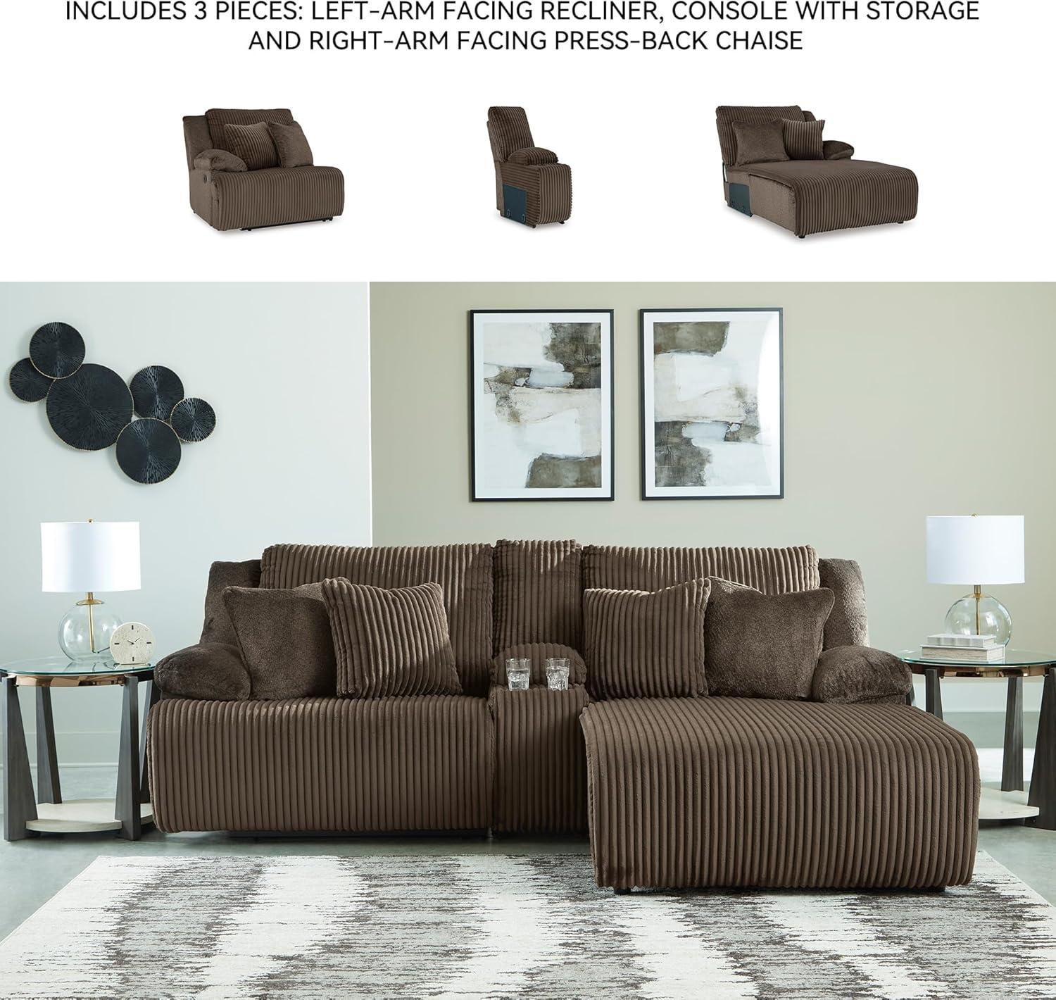 imageSignature Design by Ashley Top Tier Casual 3Piece Reclining Sectional Sofa with Chaise Console and Cup Holders Dark BrownDark Brown
