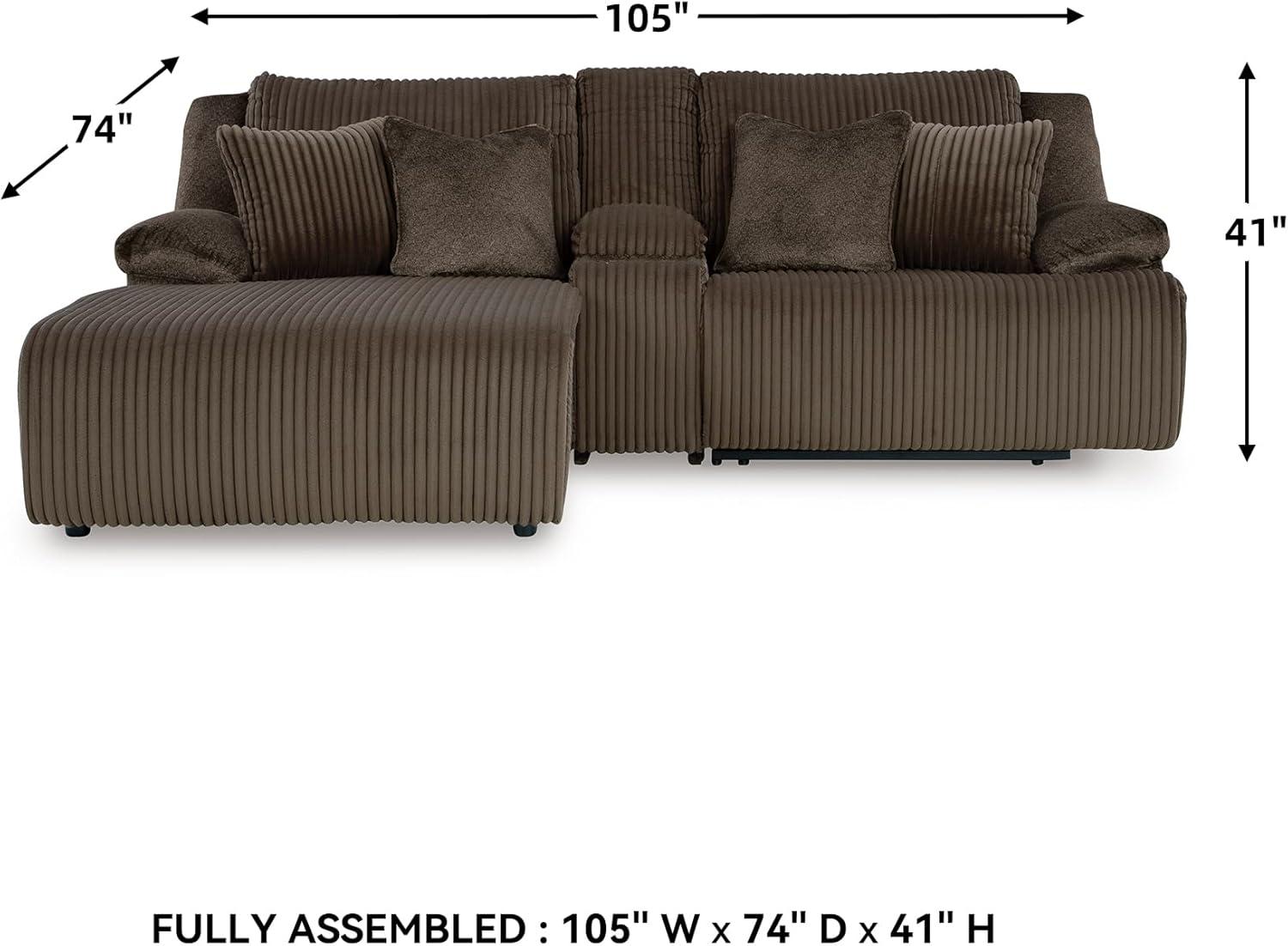 imageSignature Design by Ashley Top Tier Casual 3Piece Reclining Sectional Sofa with Chaise Console and Cup Holders Dark BrownDark Brown