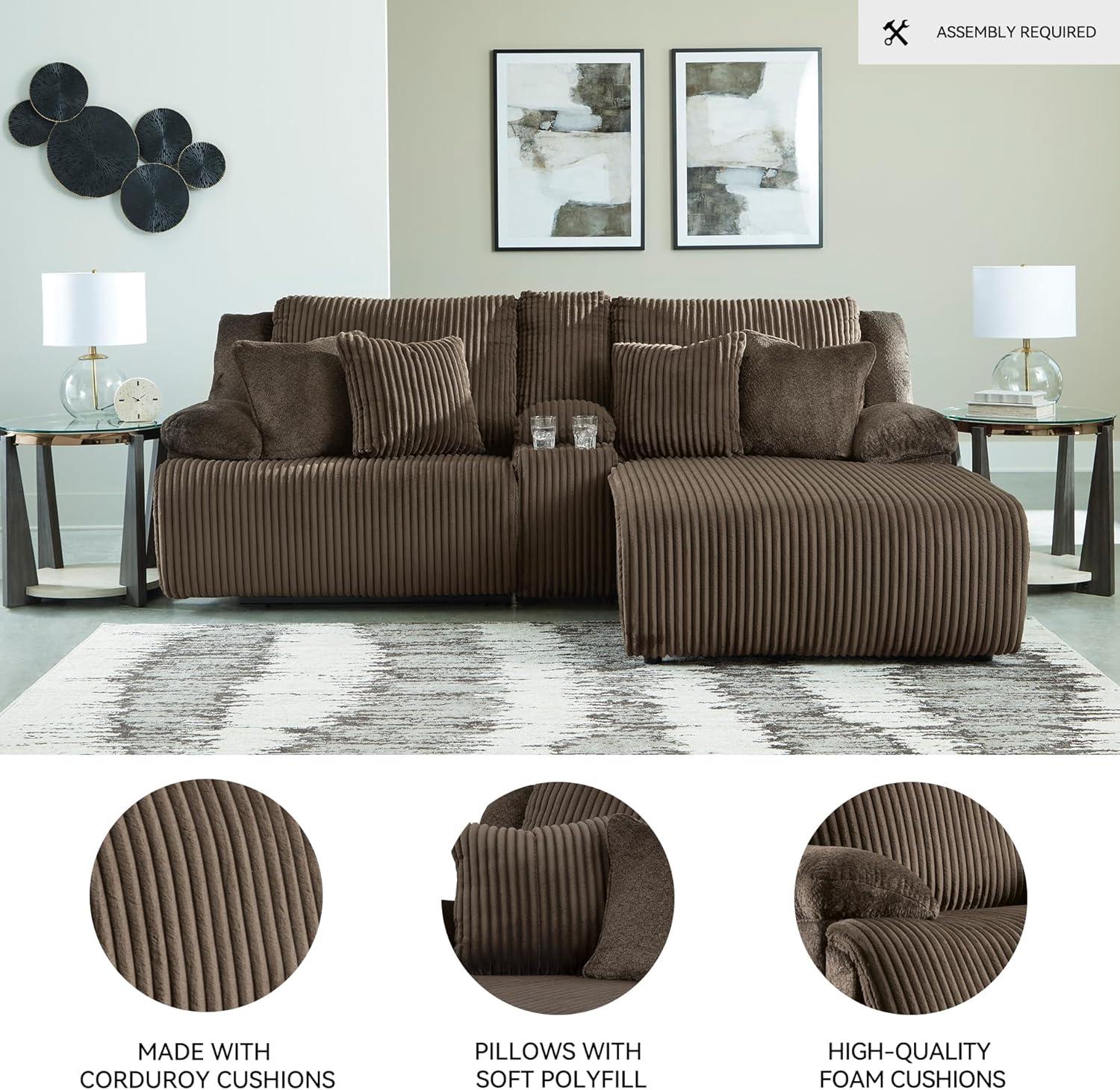 imageSignature Design by Ashley Top Tier Casual 3Piece Reclining Sectional Sofa with Chaise Console and Cup Holders Dark BrownDark Brown