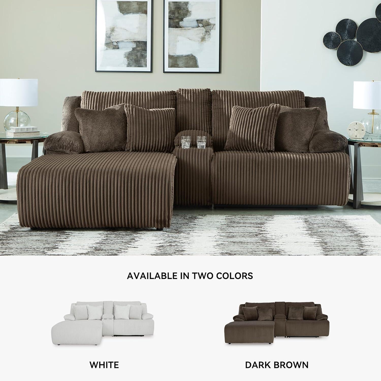 imageSignature Design by Ashley Top Tier Casual 3Piece Reclining Sectional Sofa with Chaise Console and Cup Holders Dark BrownDark Brown