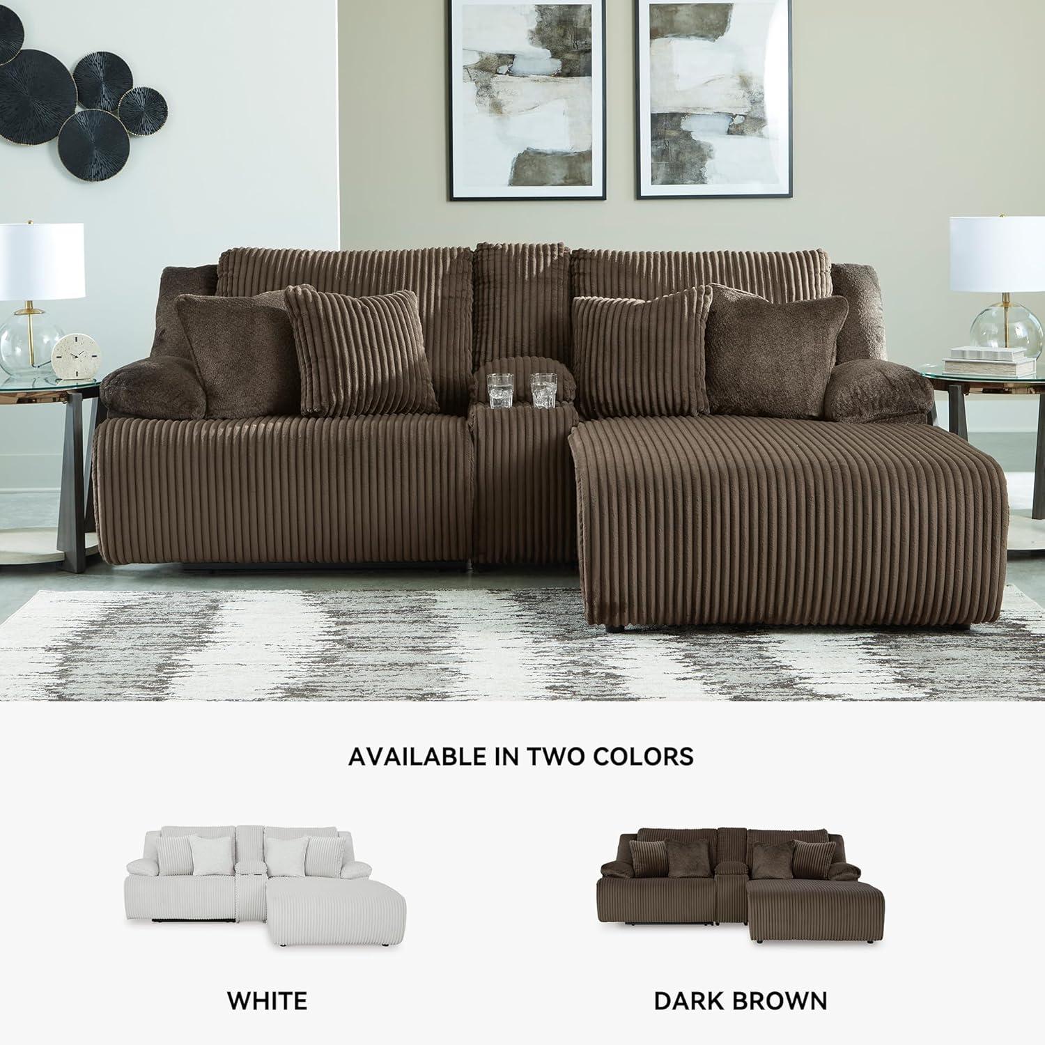 imageSignature Design by Ashley Top Tier Casual 3Piece Reclining Sectional Sofa with Chaise Console and Cup Holders Dark BrownDark Brown